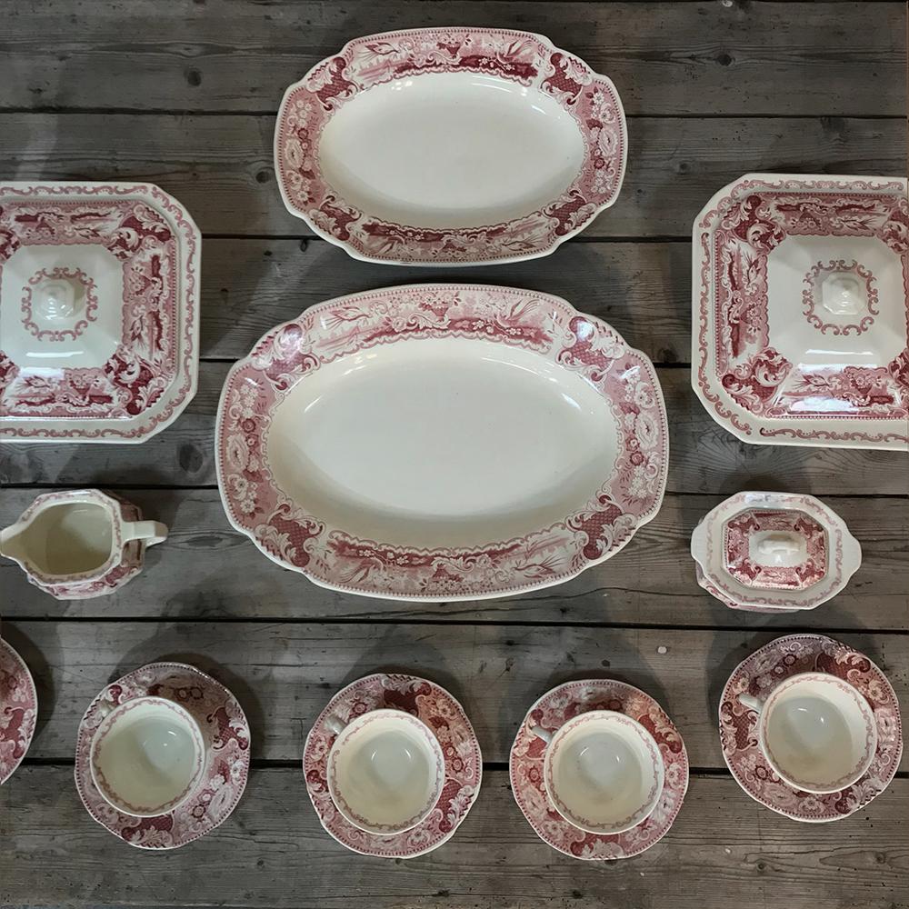 Antique Pink & White 65 pc. China Set by Maestricht ~ Victoria Pattern
19th Century Transferware Set dates to 1859 -1890 and features decorative shapes and retains its fine coloration. This particular pattern is called 