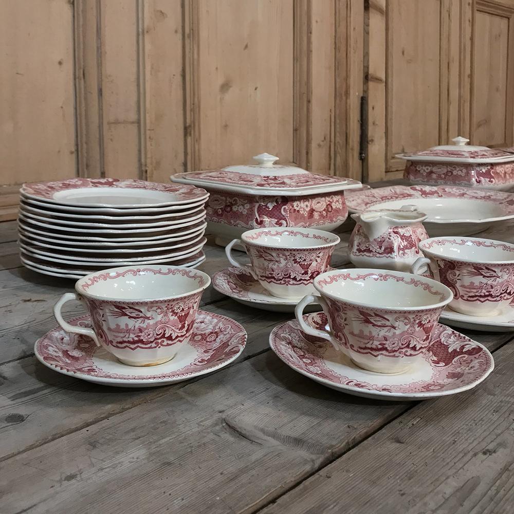 Neoclassical Antique Pink & White 65 Pc. China Set by Maestricht ~ Victoria Pattern For Sale