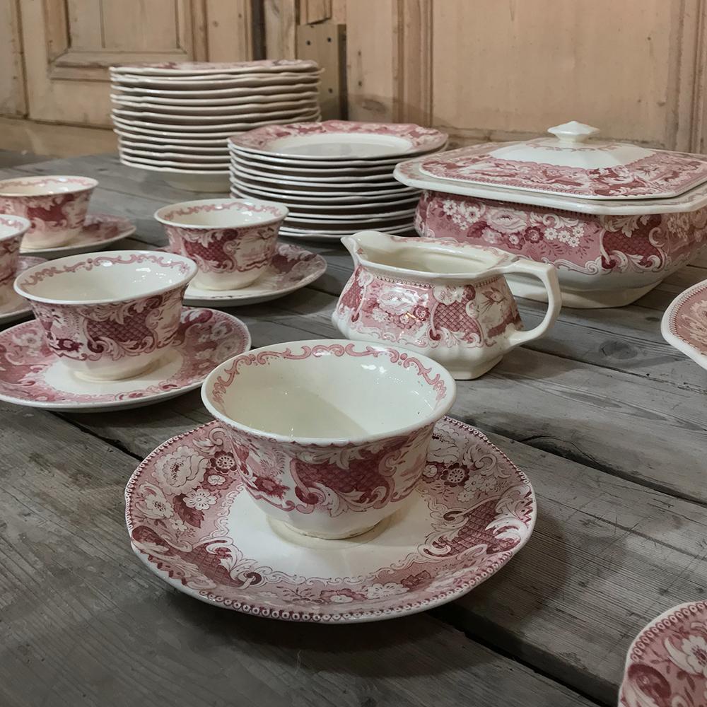 Hand-Painted Antique Pink & White 65 Pc. China Set by Maestricht ~ Victoria Pattern For Sale