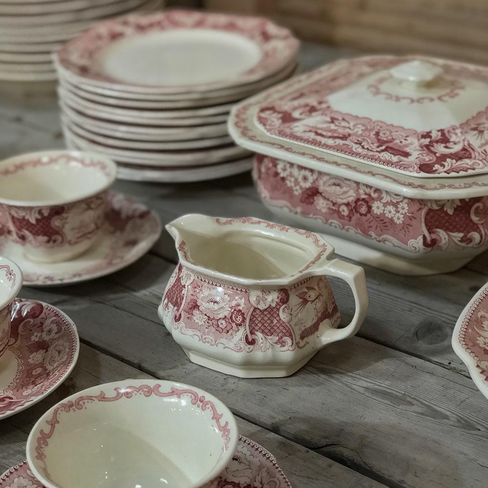 Antique Pink & White 65 Pc. China Set by Maestricht ~ Victoria Pattern In Good Condition For Sale In Dallas, TX