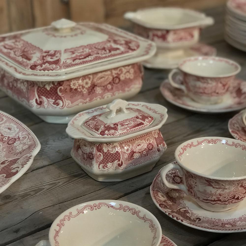 Late 19th Century Antique Pink & White 65 Pc. China Set by Maestricht ~ Victoria Pattern For Sale