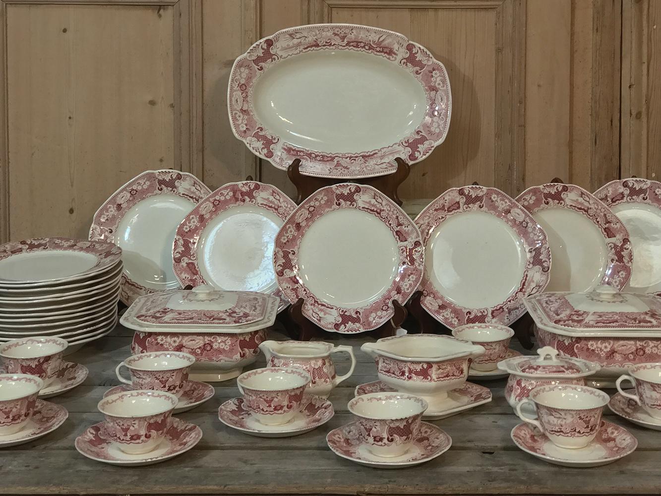 Porcelain Antique Pink & White 65 Pc. China Set by Maestricht ~ Victoria Pattern For Sale