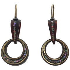 Antique Pique Drop Earrings Tortoiseshell Mother-of-Pearl Crescent Moon Hoops