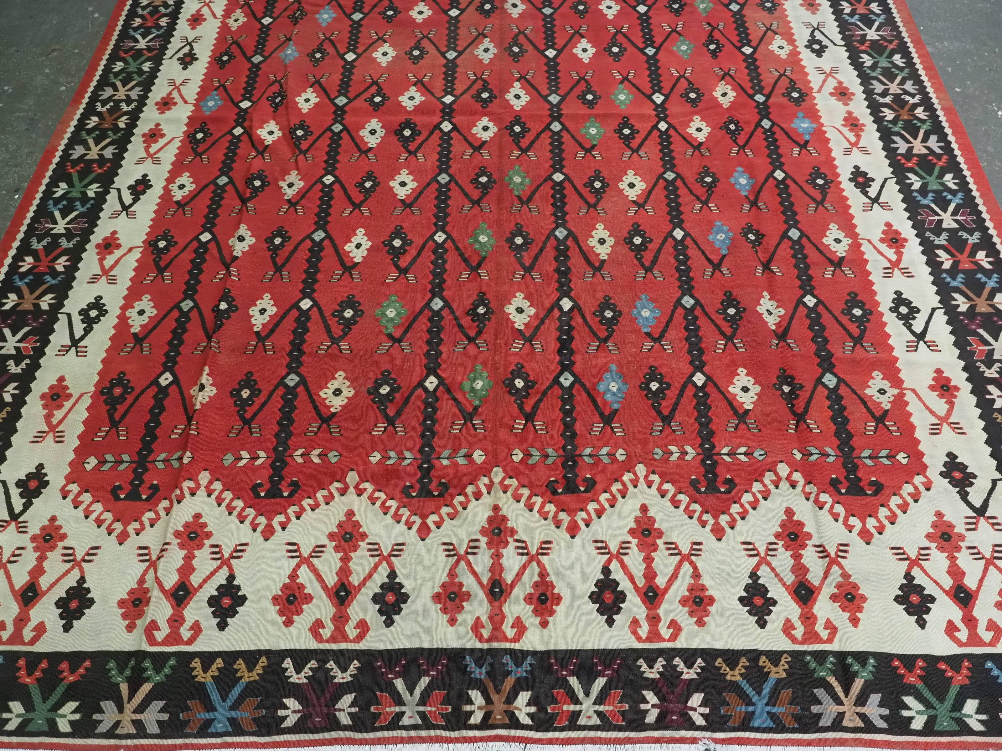 Early 20th Century Antique Pirot / Sarkoy kilim of flowering tree design, circa 1920. For Sale