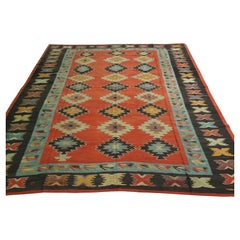 Antique Pirot / Sarkoy kilim of repeat diamond medallion design, circa 1920.