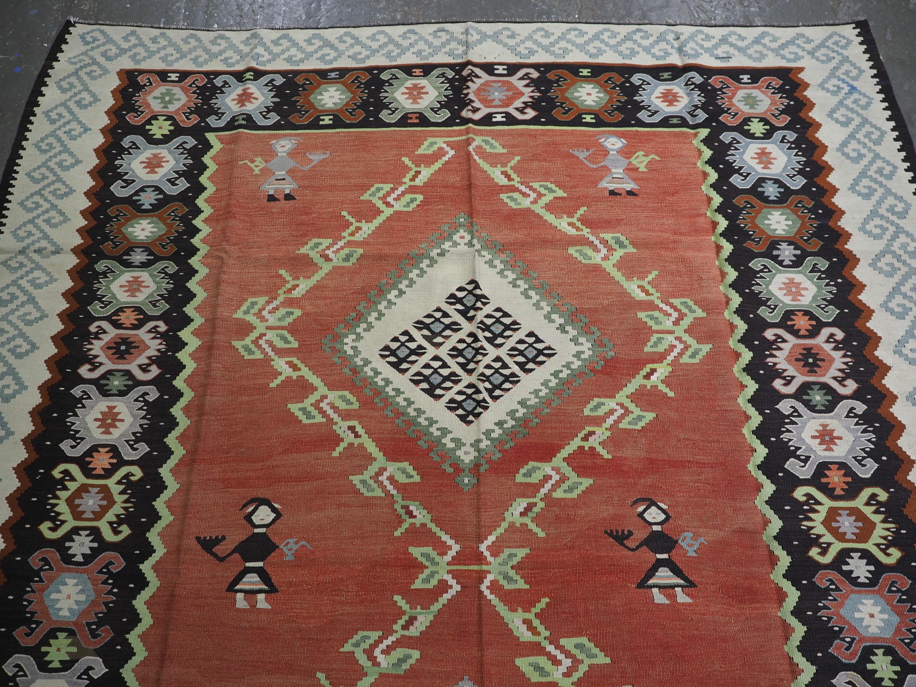 Caucasico Antico kilim Pirot / Sarkoy di scarso design e colori eccezionali, circa 1920. in vendita