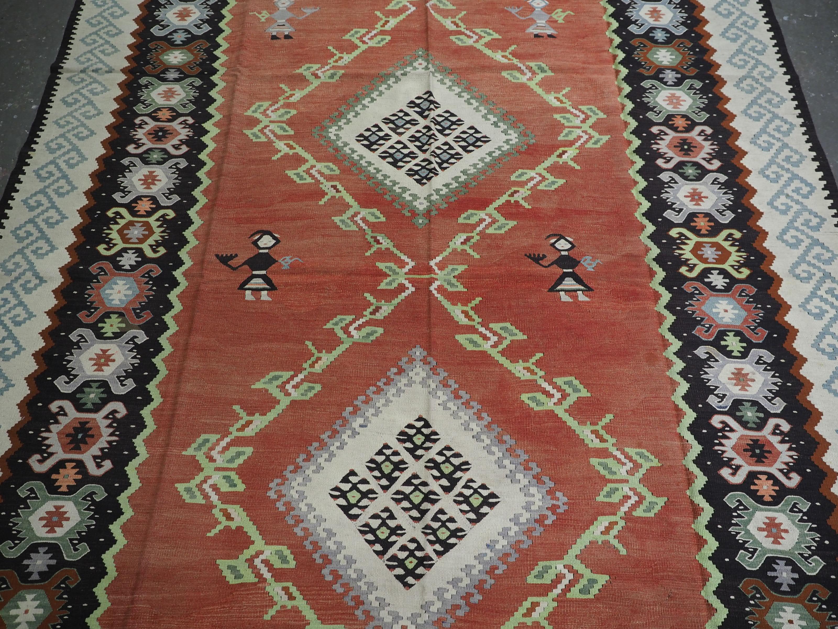 Antique Pirot / Sarkoy kilim of scarce design & outstanding colour, circa 1920. In Good Condition For Sale In Moreton-In-Marsh, GB