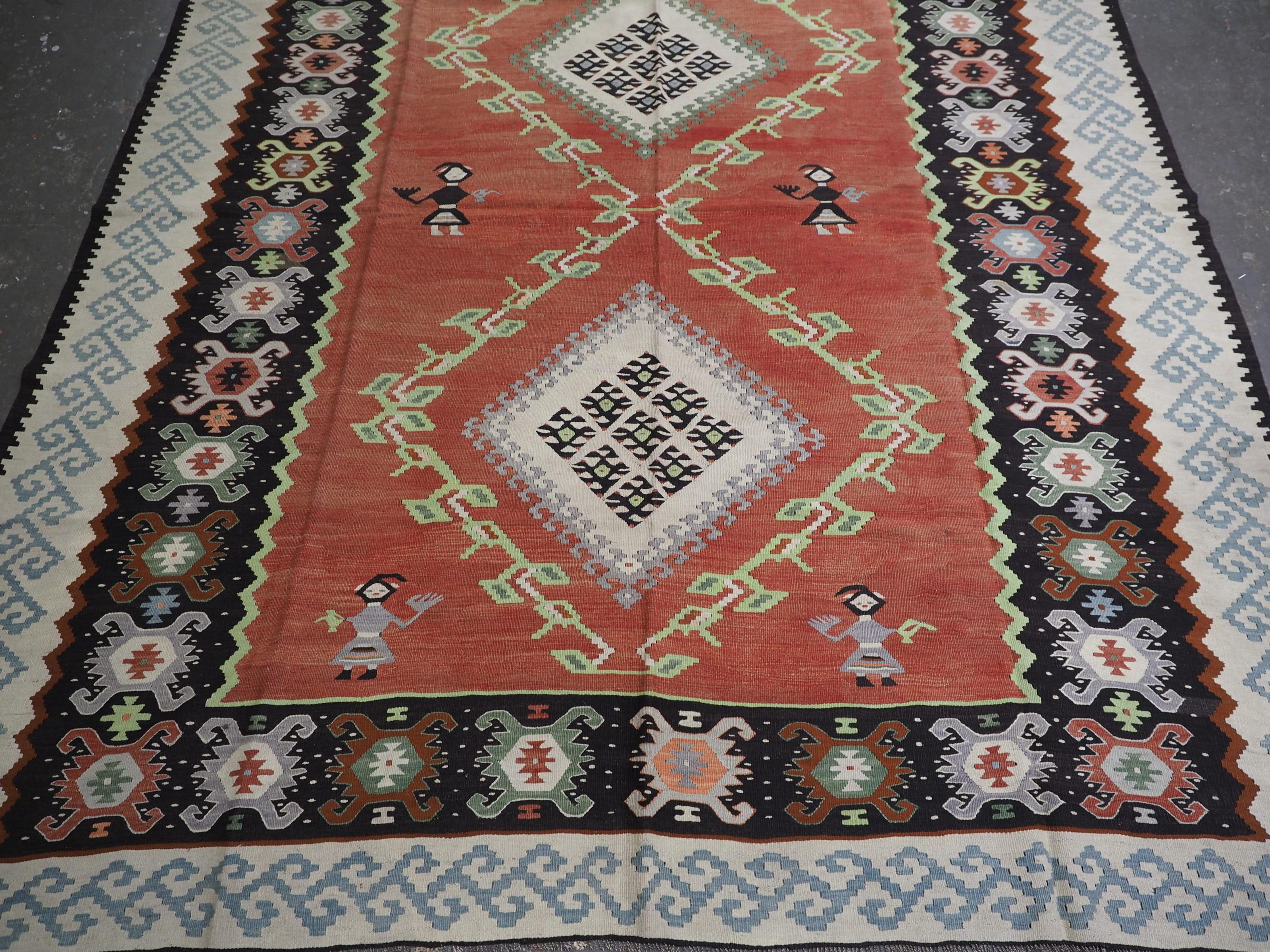 Early 20th Century Antique Pirot / Sarkoy kilim of scarce design & outstanding colour, circa 1920. For Sale
