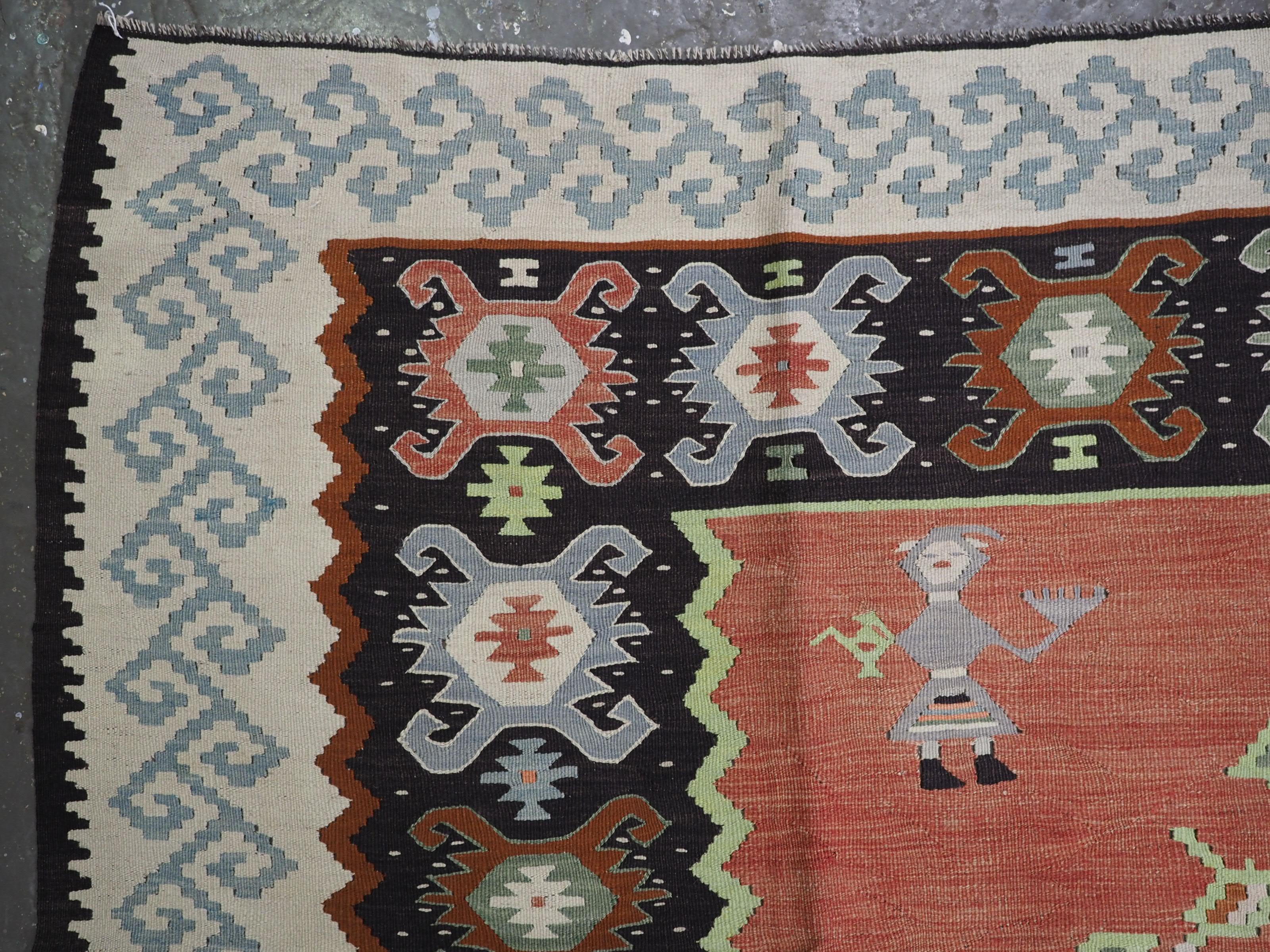 Wool Antique Pirot / Sarkoy kilim of scarce design & outstanding colour, circa 1920. For Sale