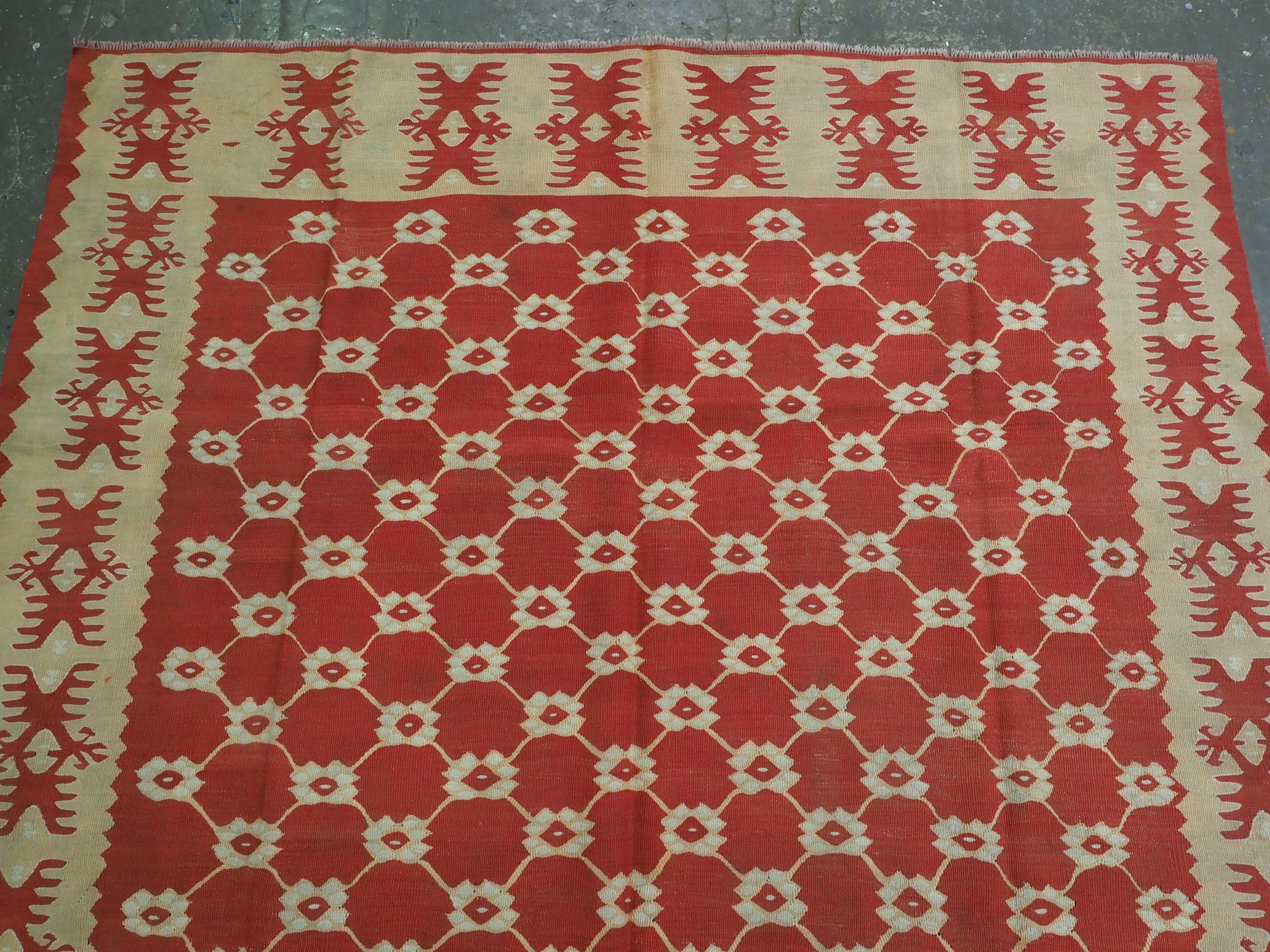 Caucasian Antique Pirot / Sarkoy kilim of scarce lattice design, circa 1920. For Sale