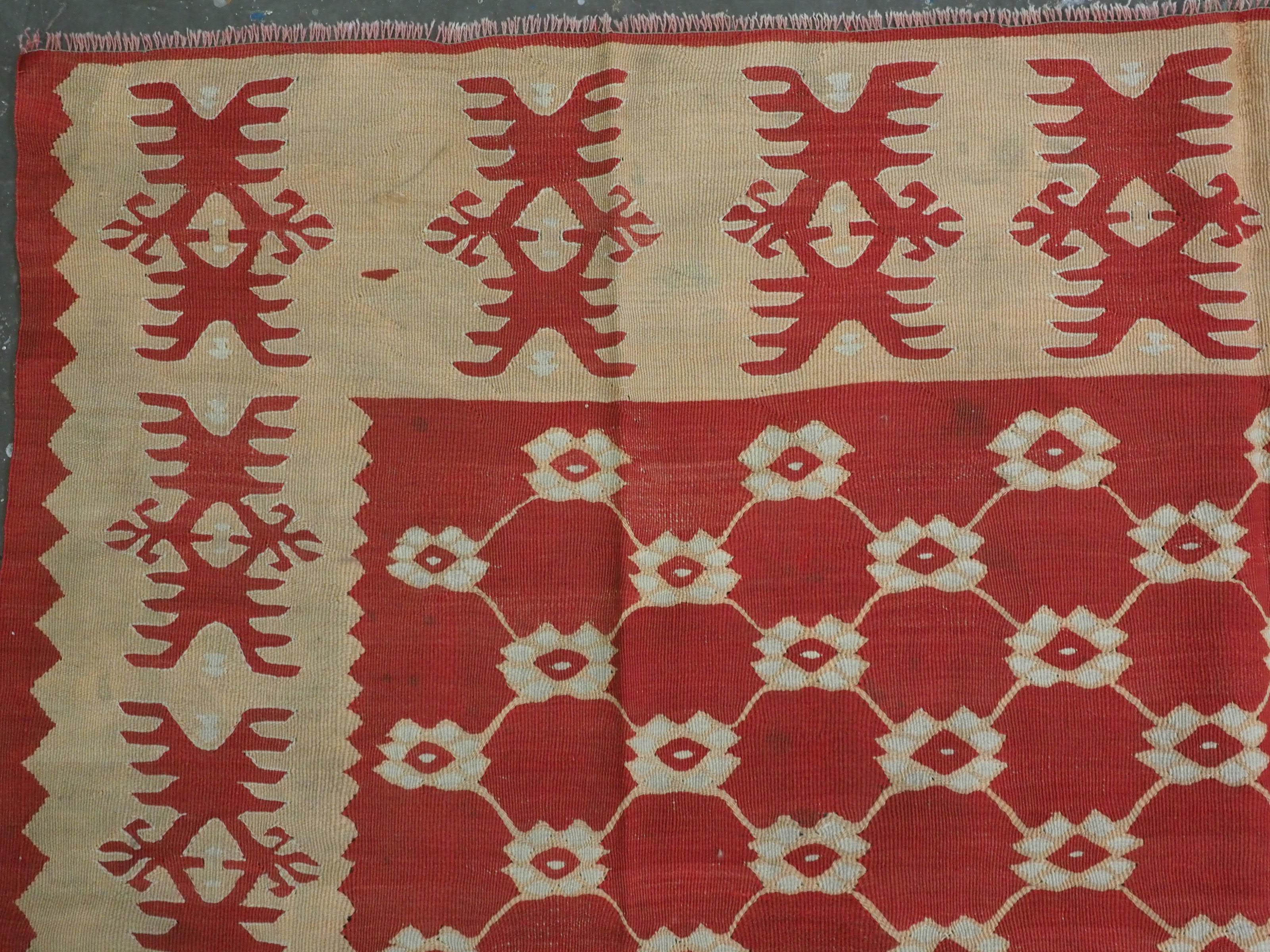 Wool Antique Pirot / Sarkoy kilim of scarce lattice design, circa 1920. For Sale