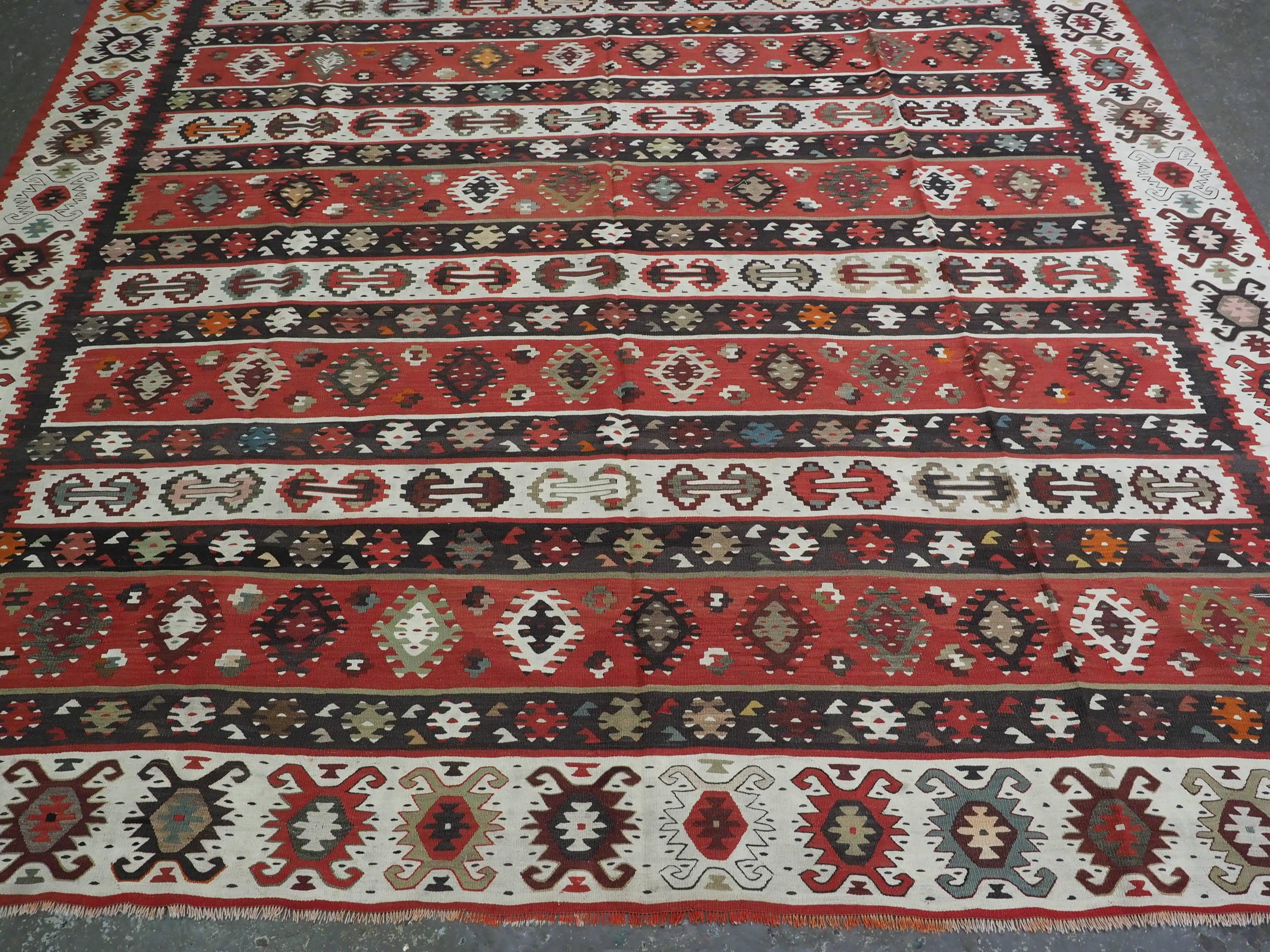 Early 20th Century Antique Pirot / Sarkoy kilim of traditional banded design, circa 1920. For Sale