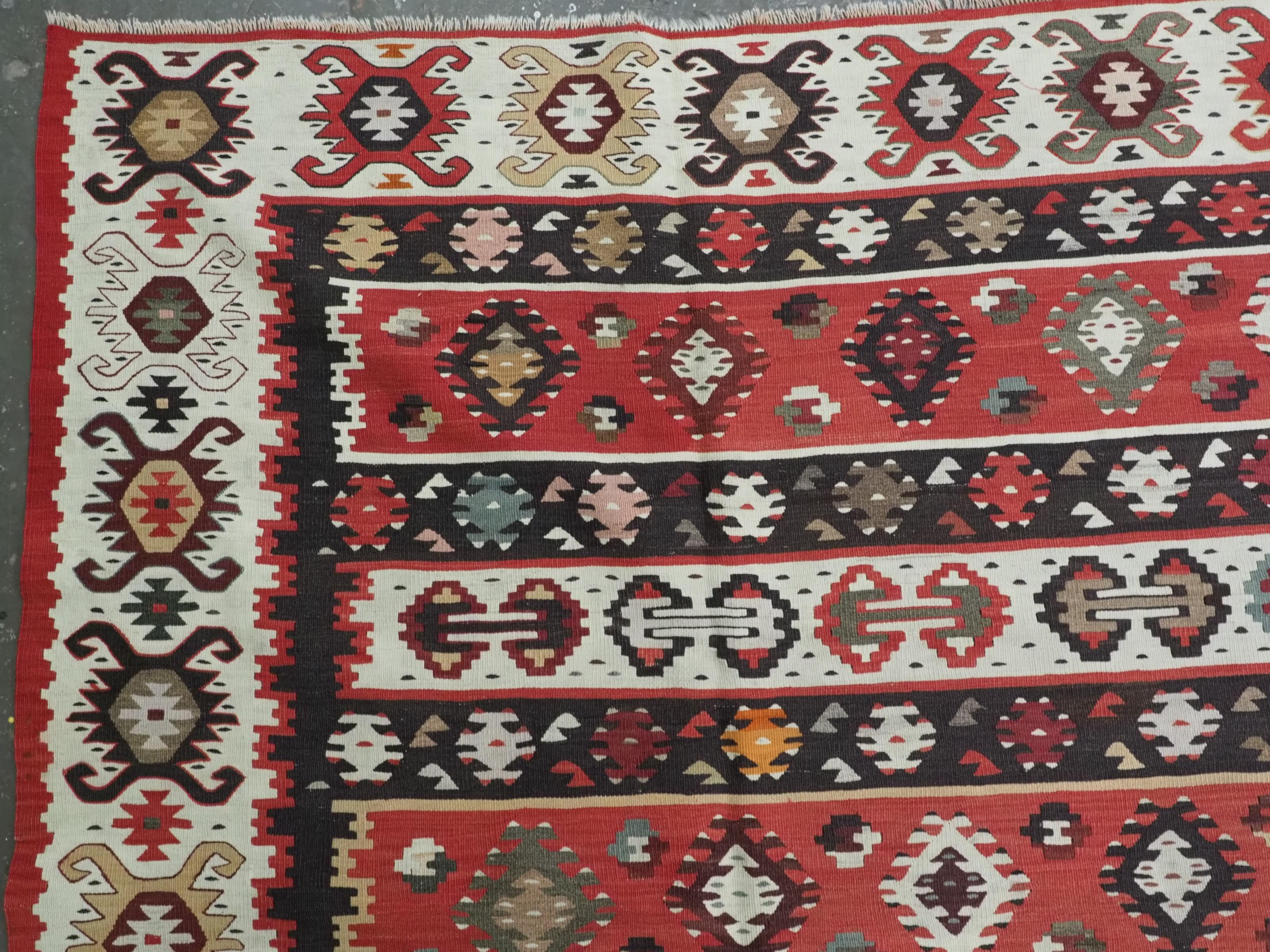 Wool Antique Pirot / Sarkoy kilim of traditional banded design, circa 1920. For Sale