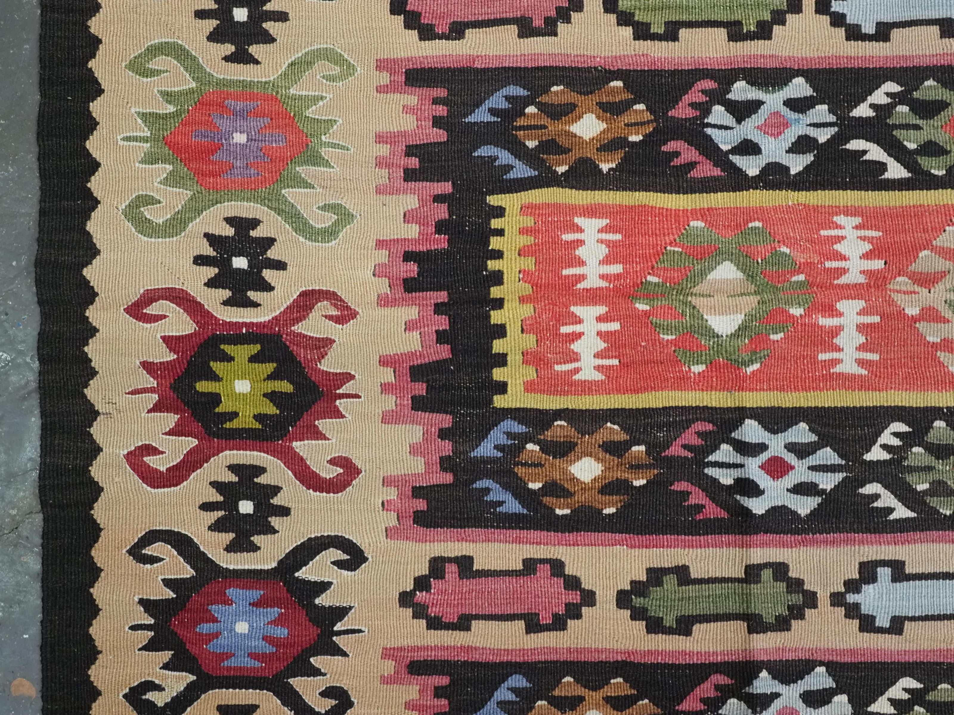 Antique Pirot / Sarkoy kilim of traditional banded design, circa 1920. For Sale 1