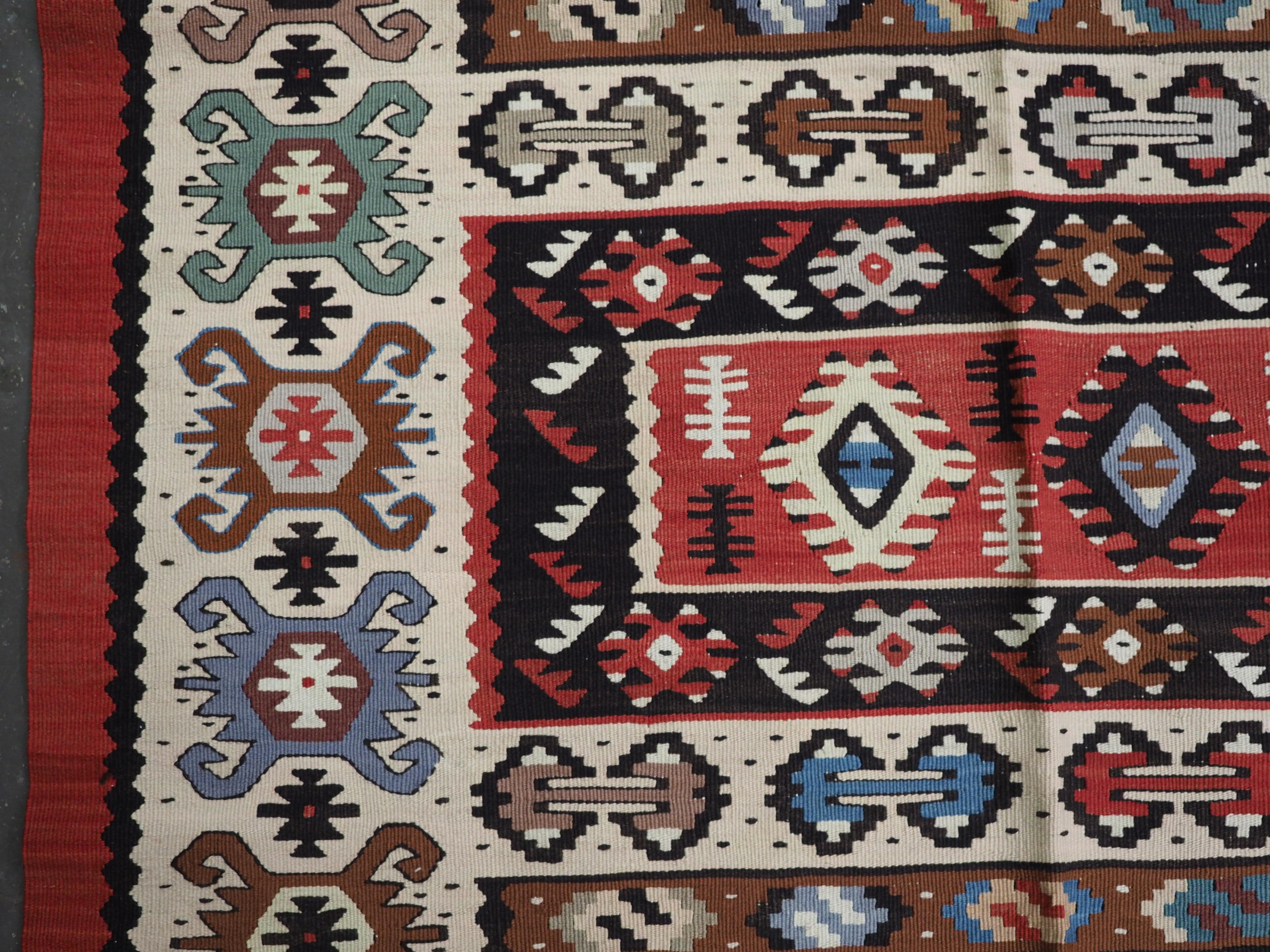 Antique Pirot / Sarkoy kilim of traditional banded design, circa 1920. For Sale 1