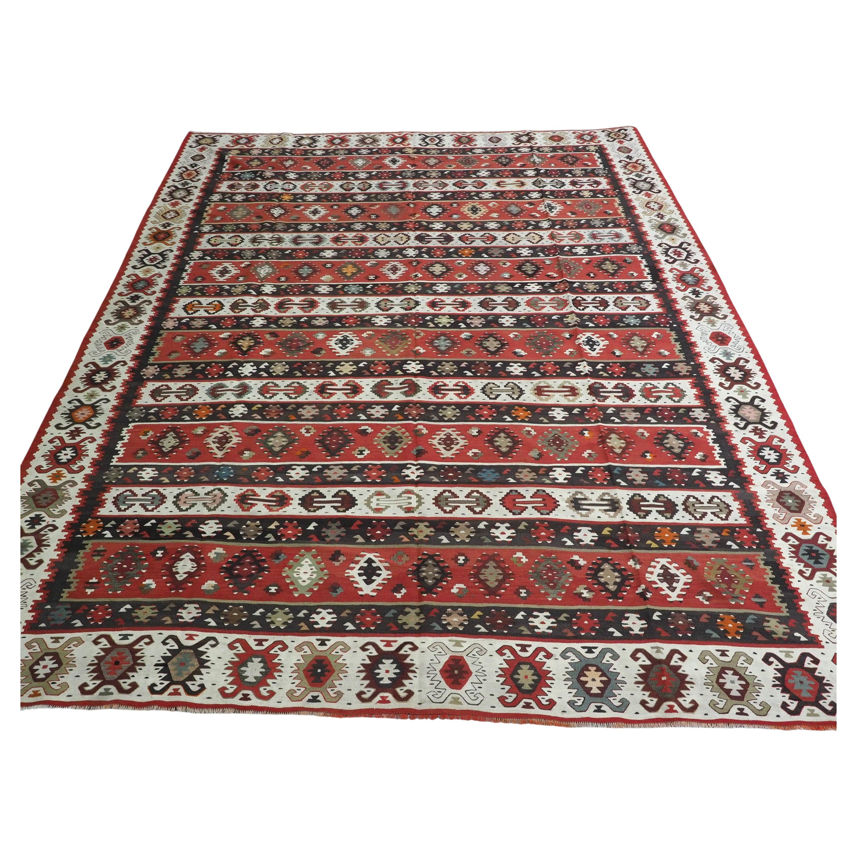 Antique Pirot / Sarkoy kilim of traditional banded design, circa 1920. For Sale