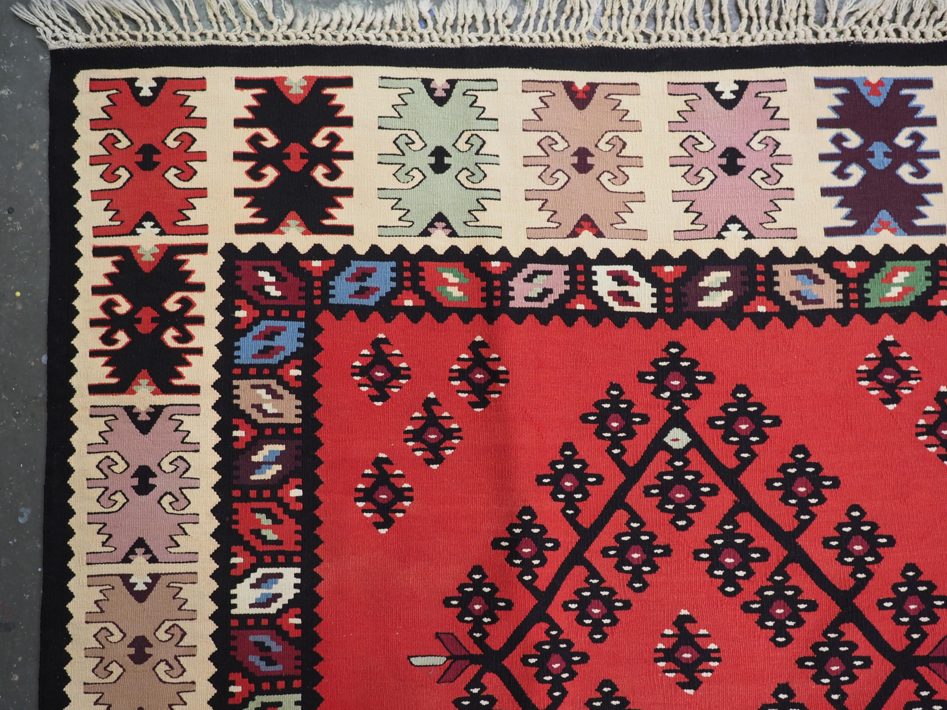 Wool Antique Pirot / Sarkoy kilim of traditional design & good room size, circa 1920. For Sale