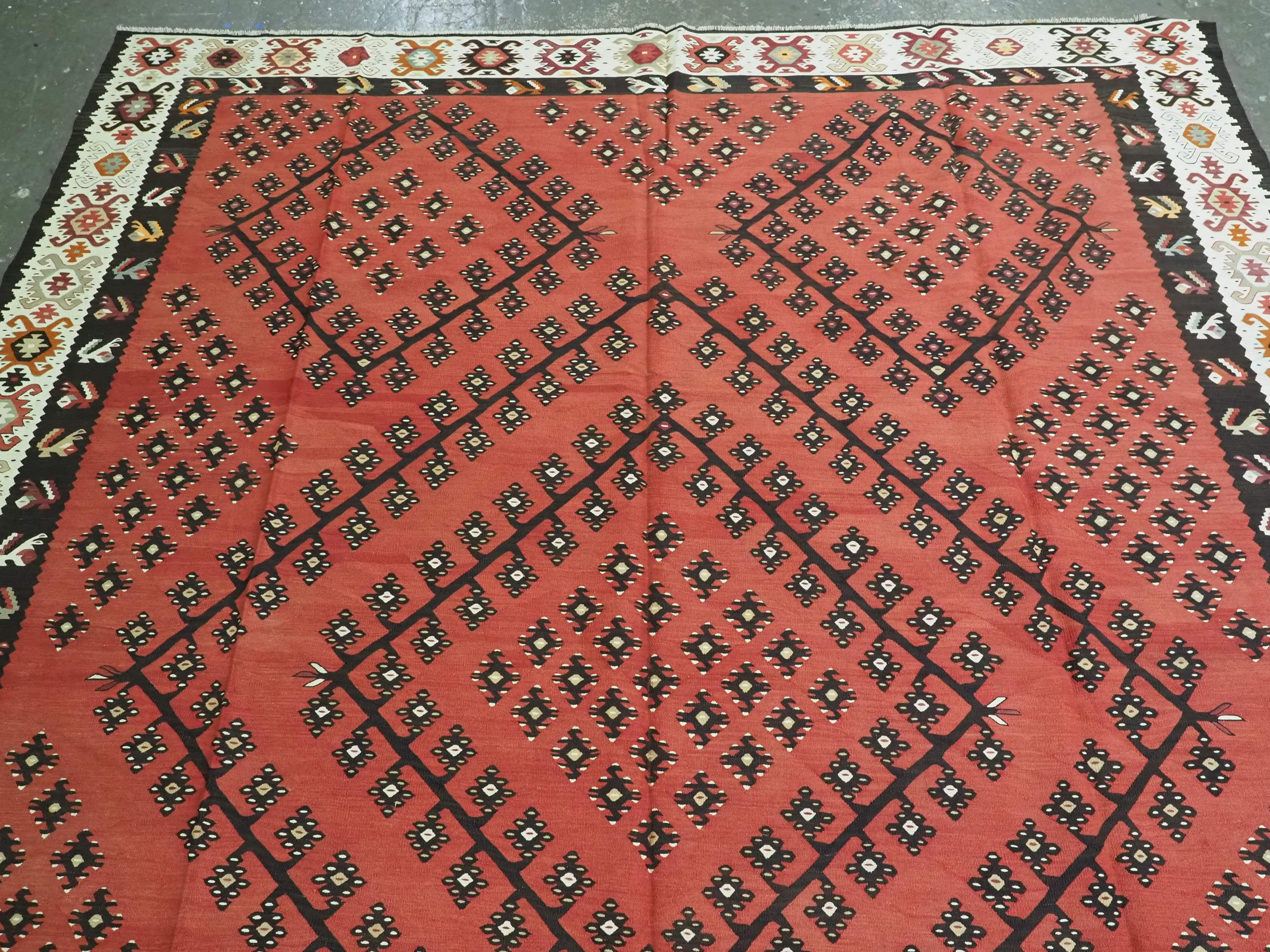 Caucasian Antique Pirot/ Sarkoy kilim of traditional design & large room size, circa 1920. For Sale