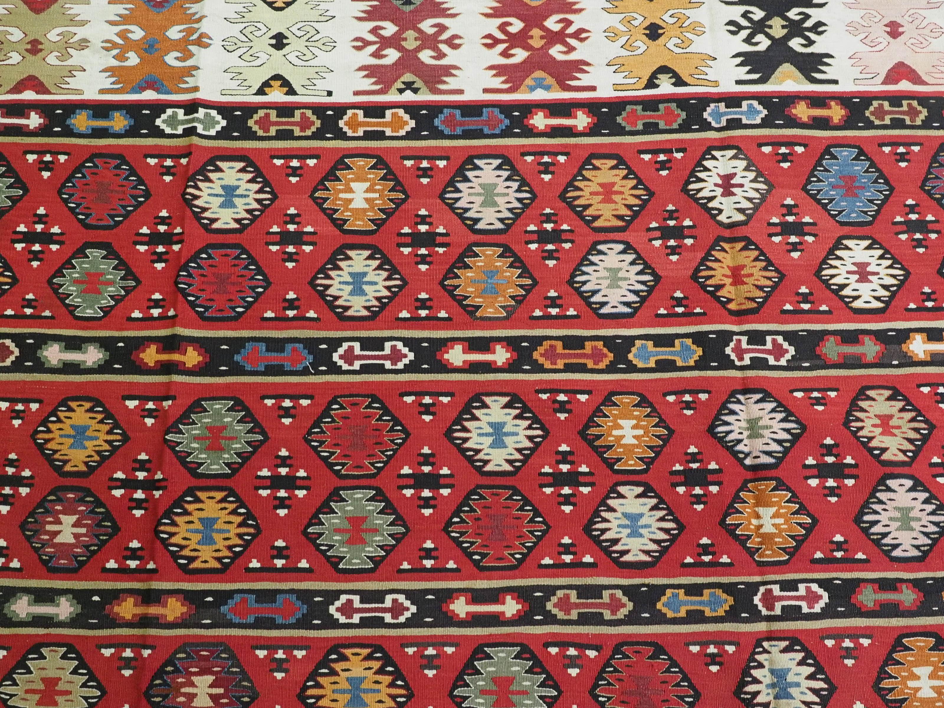Antique Pirot / Sarkoy kilim of traditional fine banded design, circa 1920. For Sale 2