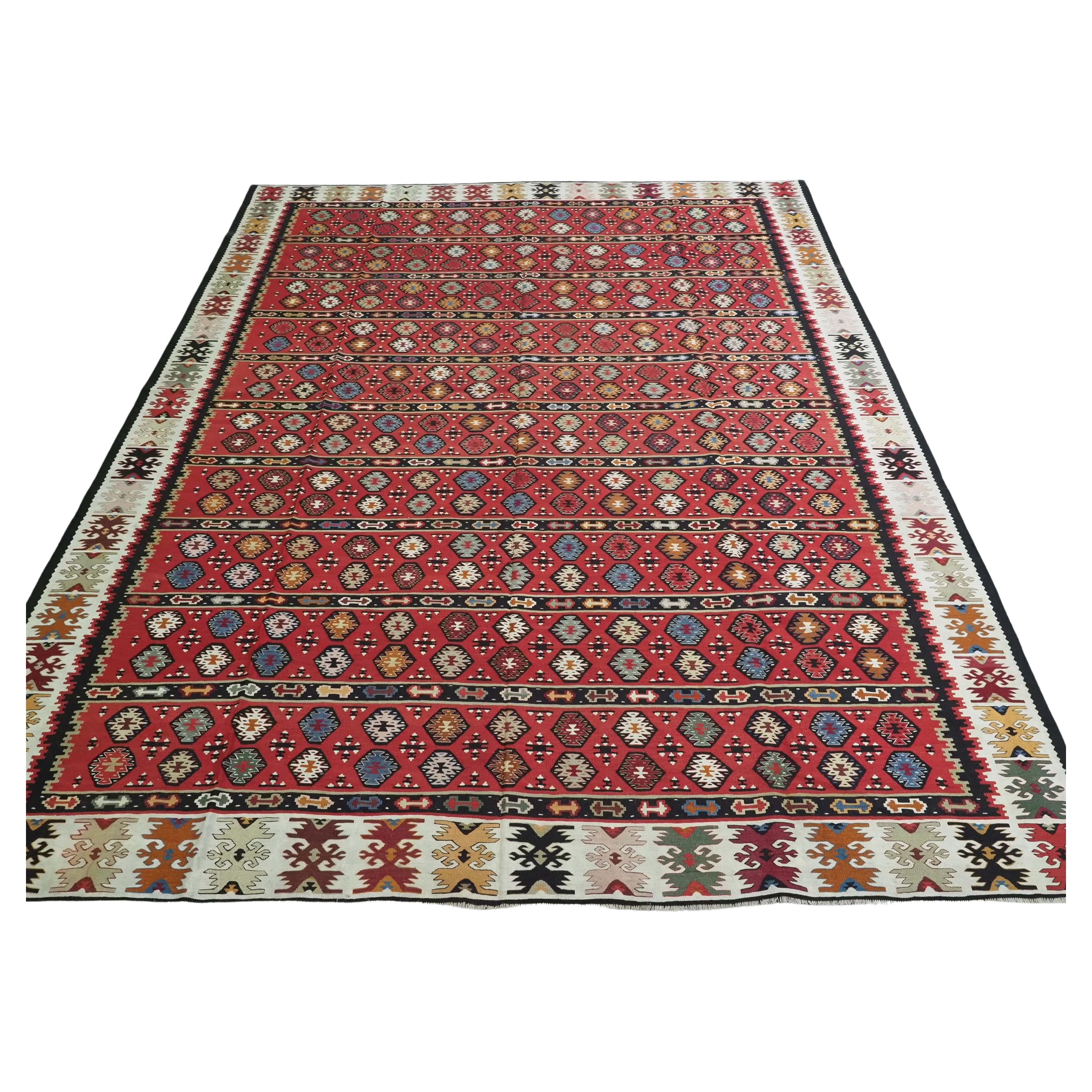 Antique Pirot / Sarkoy kilim of traditional fine banded design, circa 1920. For Sale