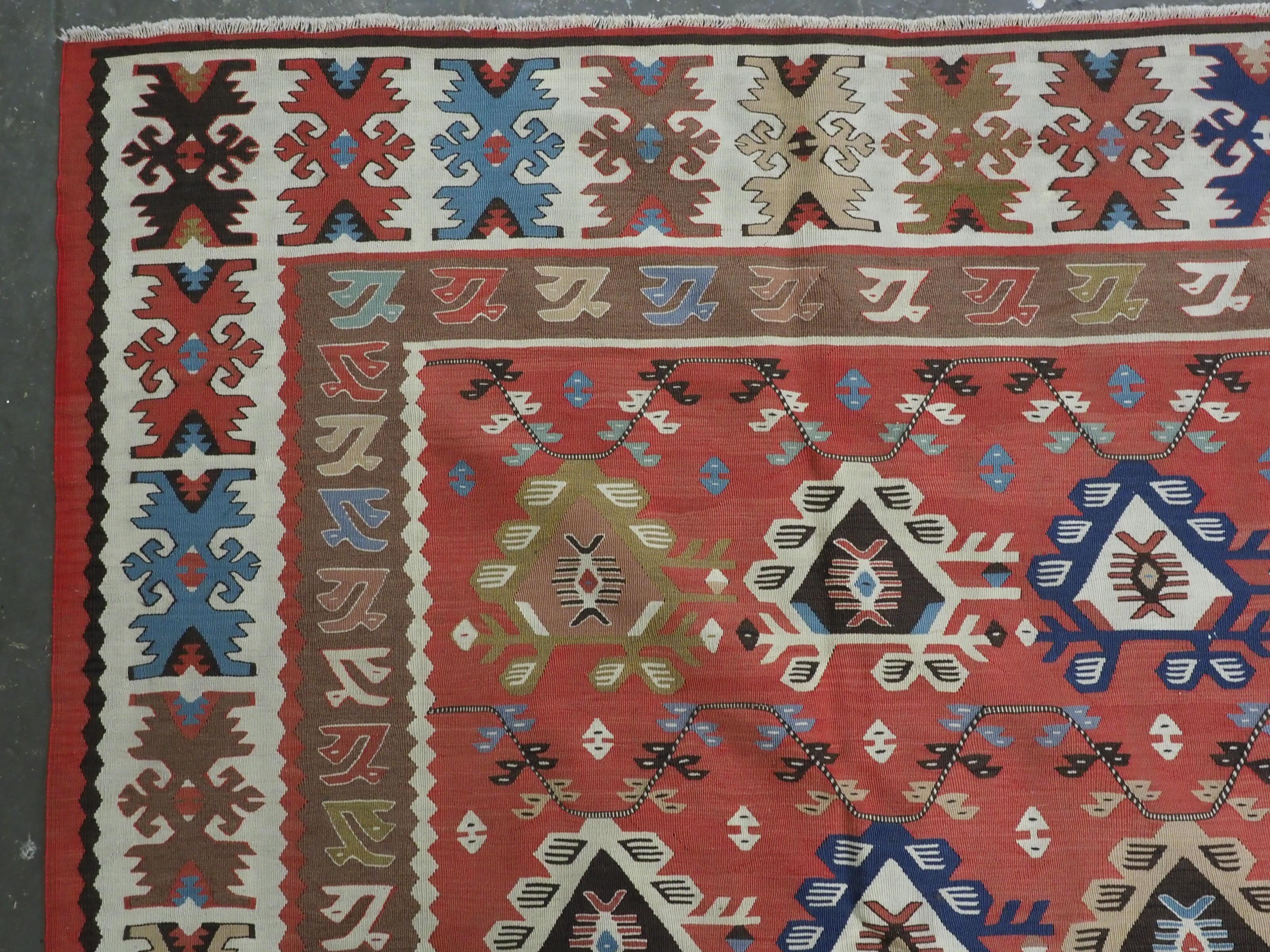 Antique Pirot / Sarkoy kilim of traditional repeat design, circa 1920. For Sale 1