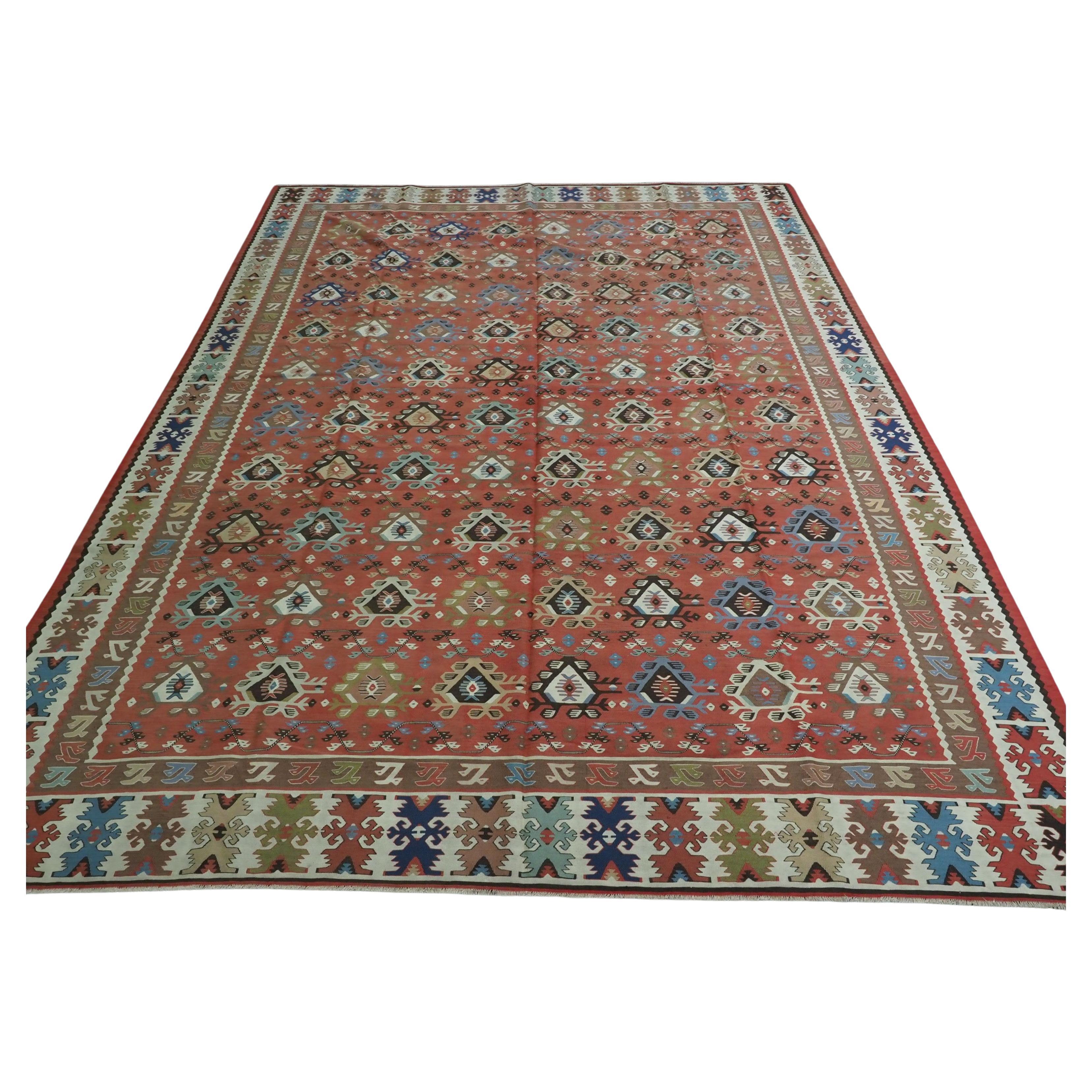 Antique Pirot / Sarkoy kilim of traditional repeat design, circa 1920. For Sale