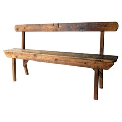 Antique Pitch Pine Wooden Textile Mill Bench, Early 20th Century