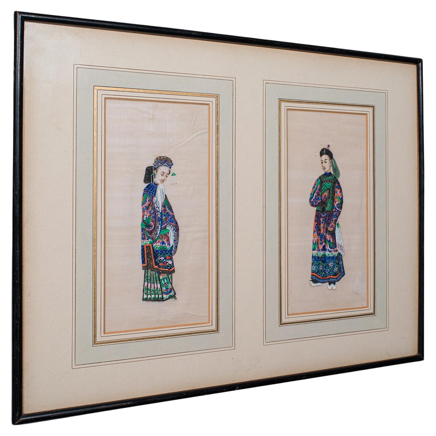 Antique Pith Painting, Oriental Art, Watercolour, Qing Dynasty, Victorian, 1850