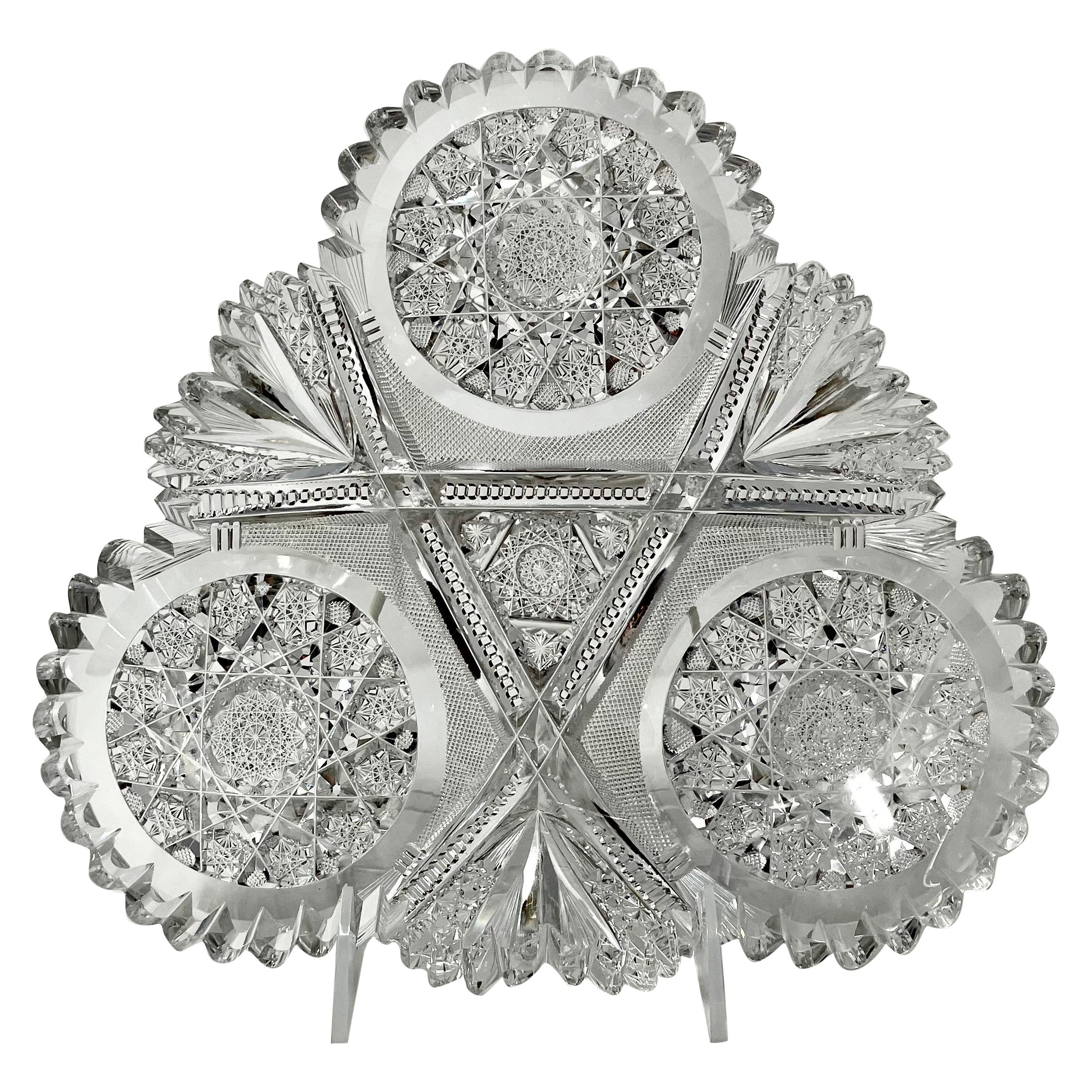 Antique Plat "Gloria" en verre taillé américain "Pitkin & Brooks", vers 1880-90 en vente
