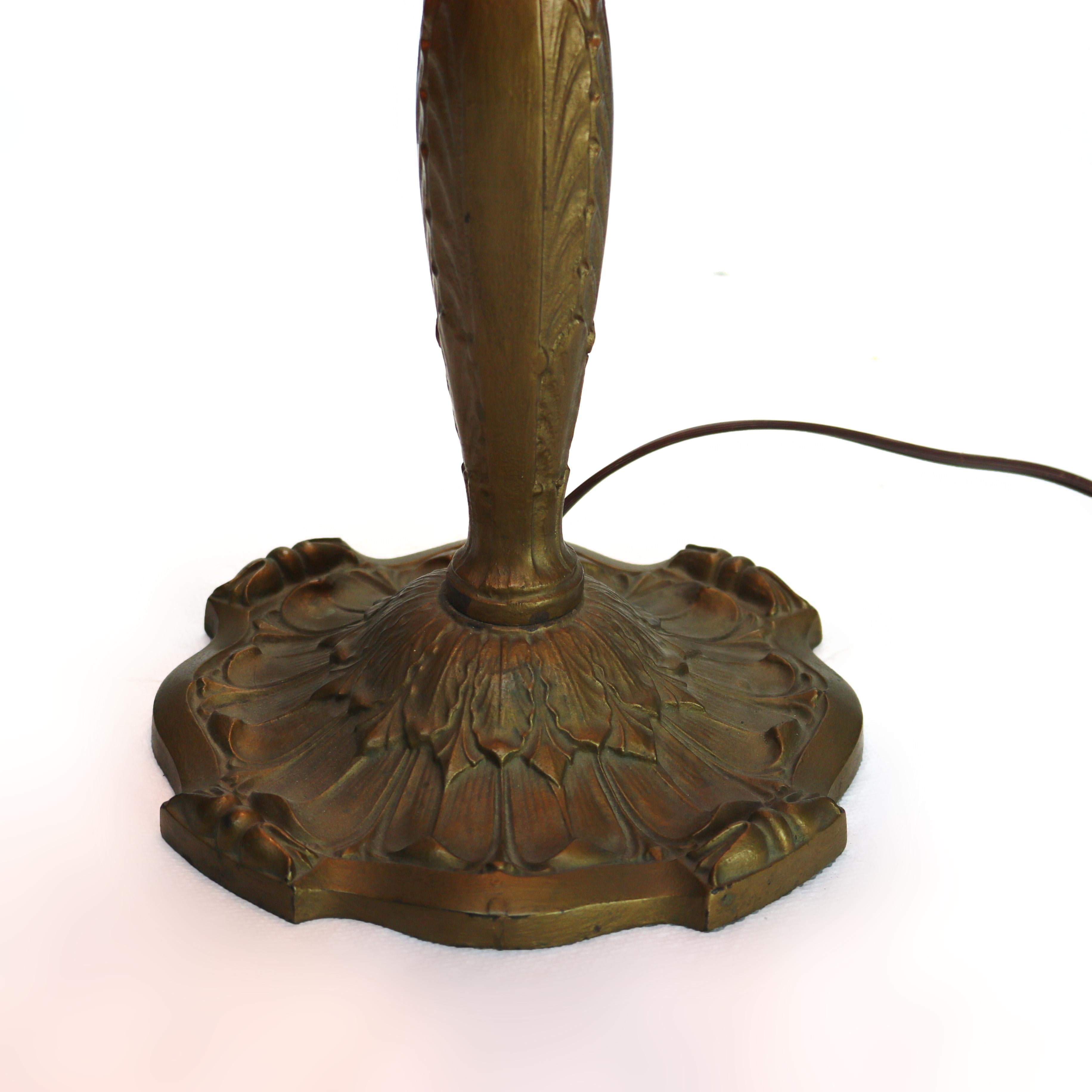 XX secolo Antica lampada da tavolo Pittsburg in lino Foldes dipinta a rovescio con paesaggio C1920 in vendita