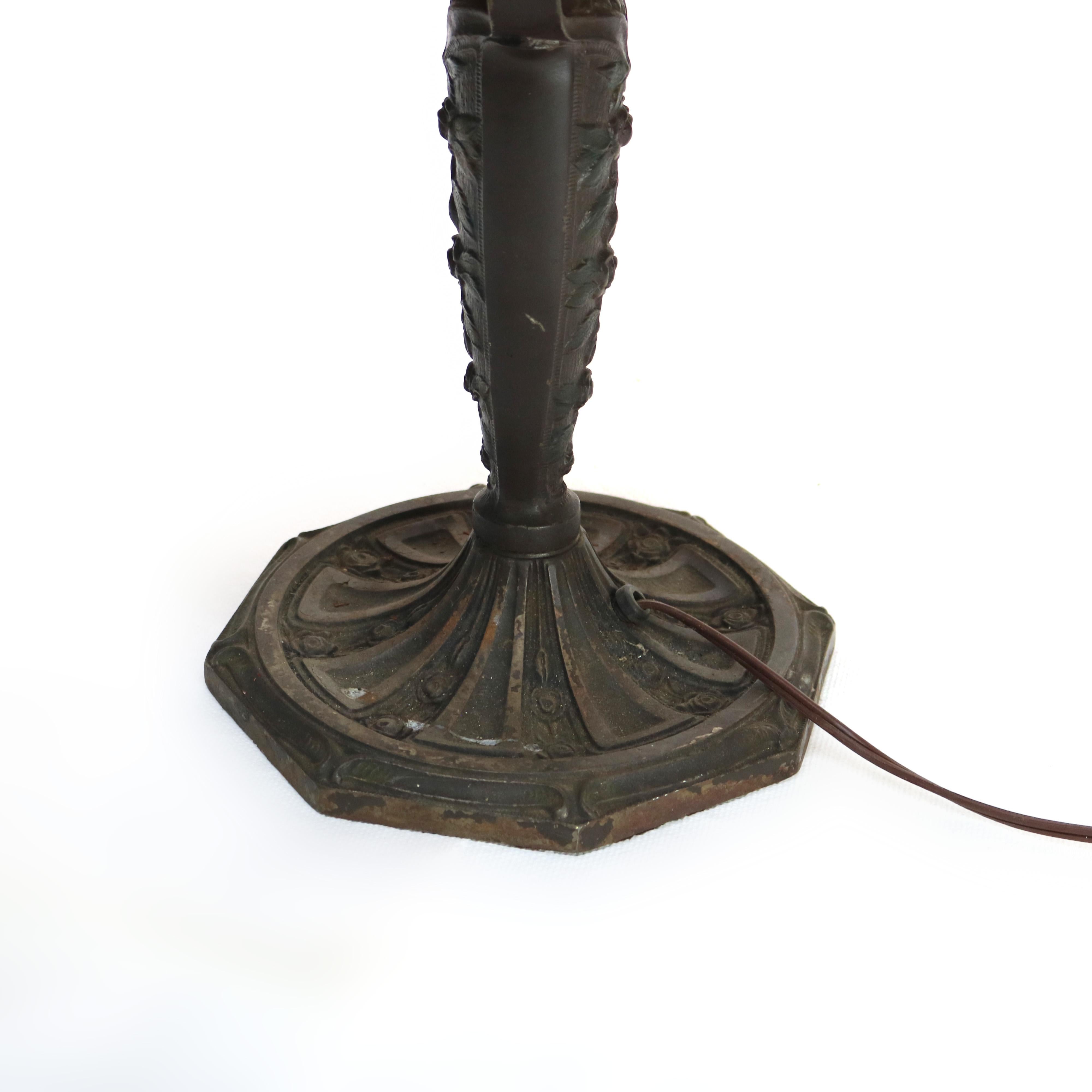 Glass Antique Pittsburg Reverse Obverse Lake Scene Landscape Painted Table Lamp c1920