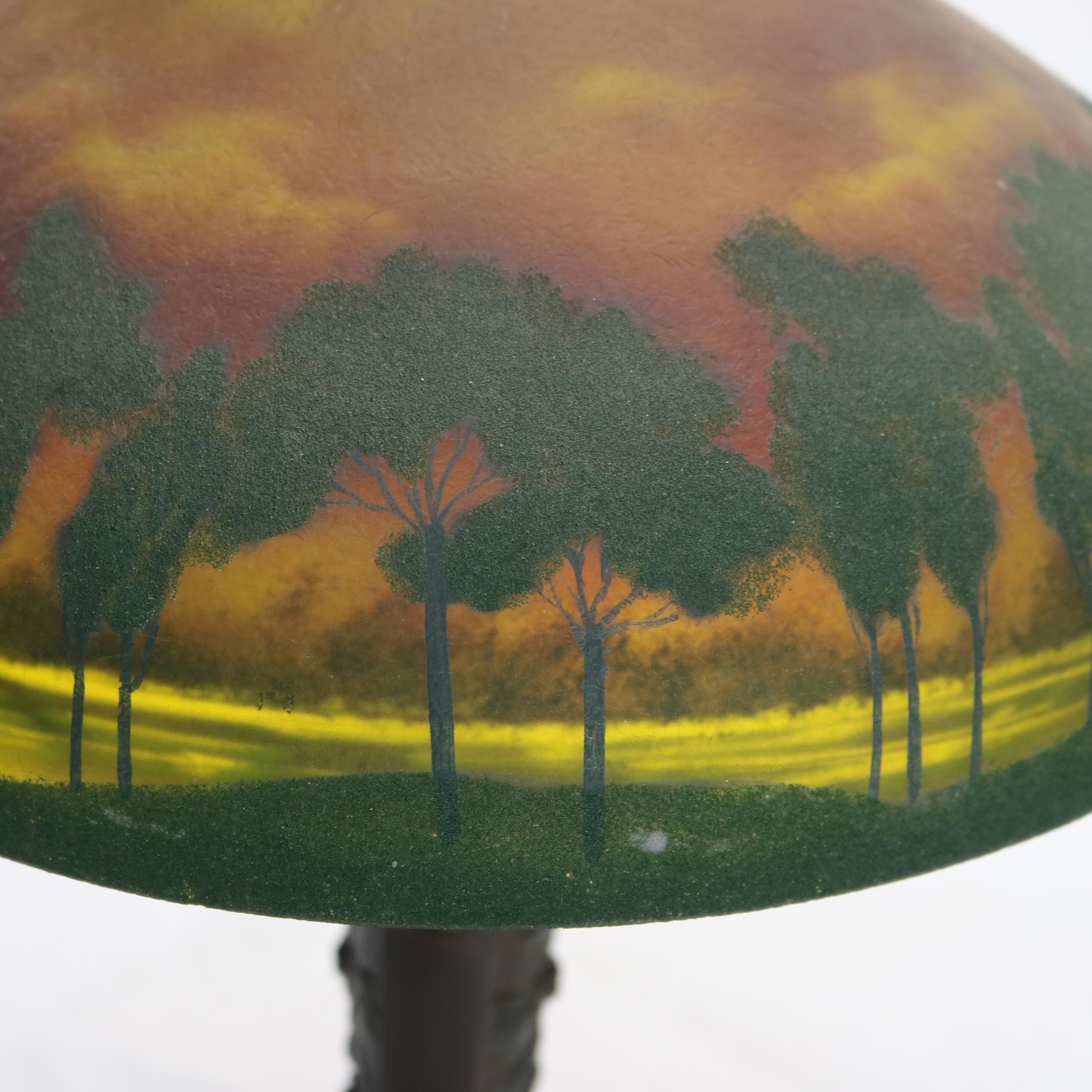 Antique Pittsburg Reverse Obverse Lake Scene Landscape Painted Table Lamp c1920 1