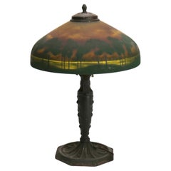 Antique Pittsburg Reverse Obverse Lake Scene Landscape Painted Table Lamp c1920