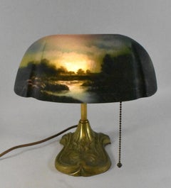 Antique Pittsburg Reverse Painted Bankers Desk Lamp Adjustable