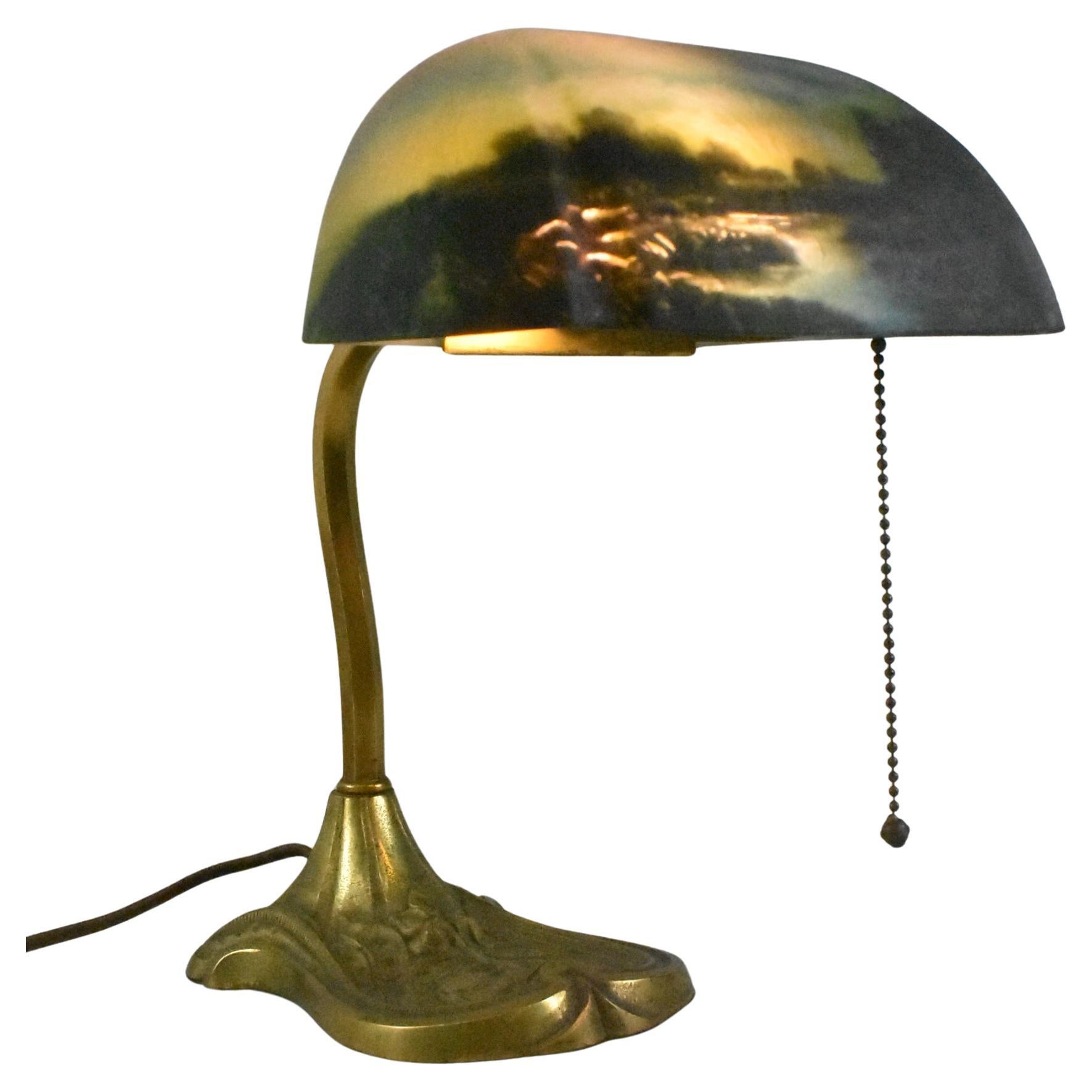 Antique Pittsburg Reverse Painted Bankers Desk Lamp Adjustable en vente