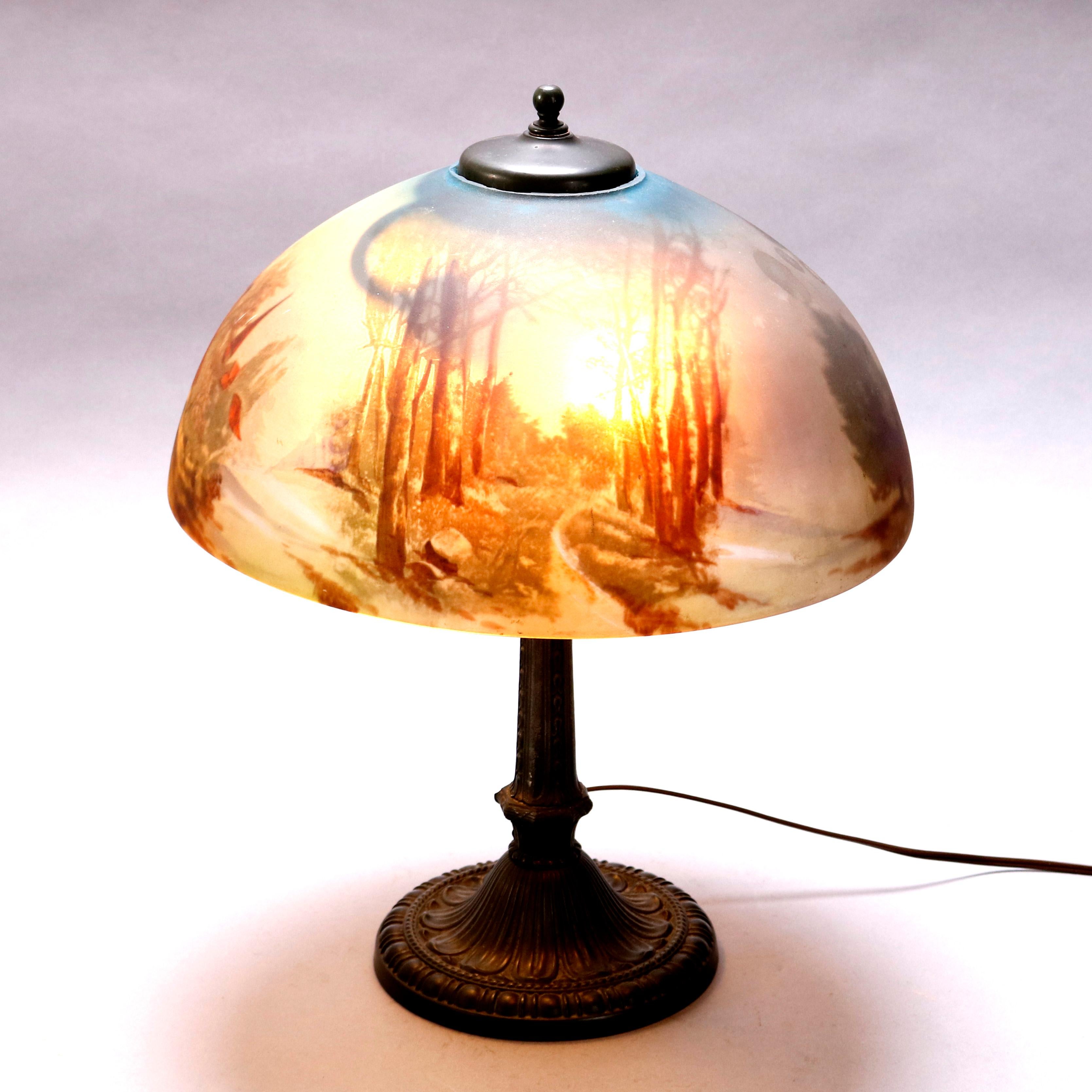 20th Century Pittsburgh School Reverse Painted Table Lamp by E. Miller & Co., circa 1920