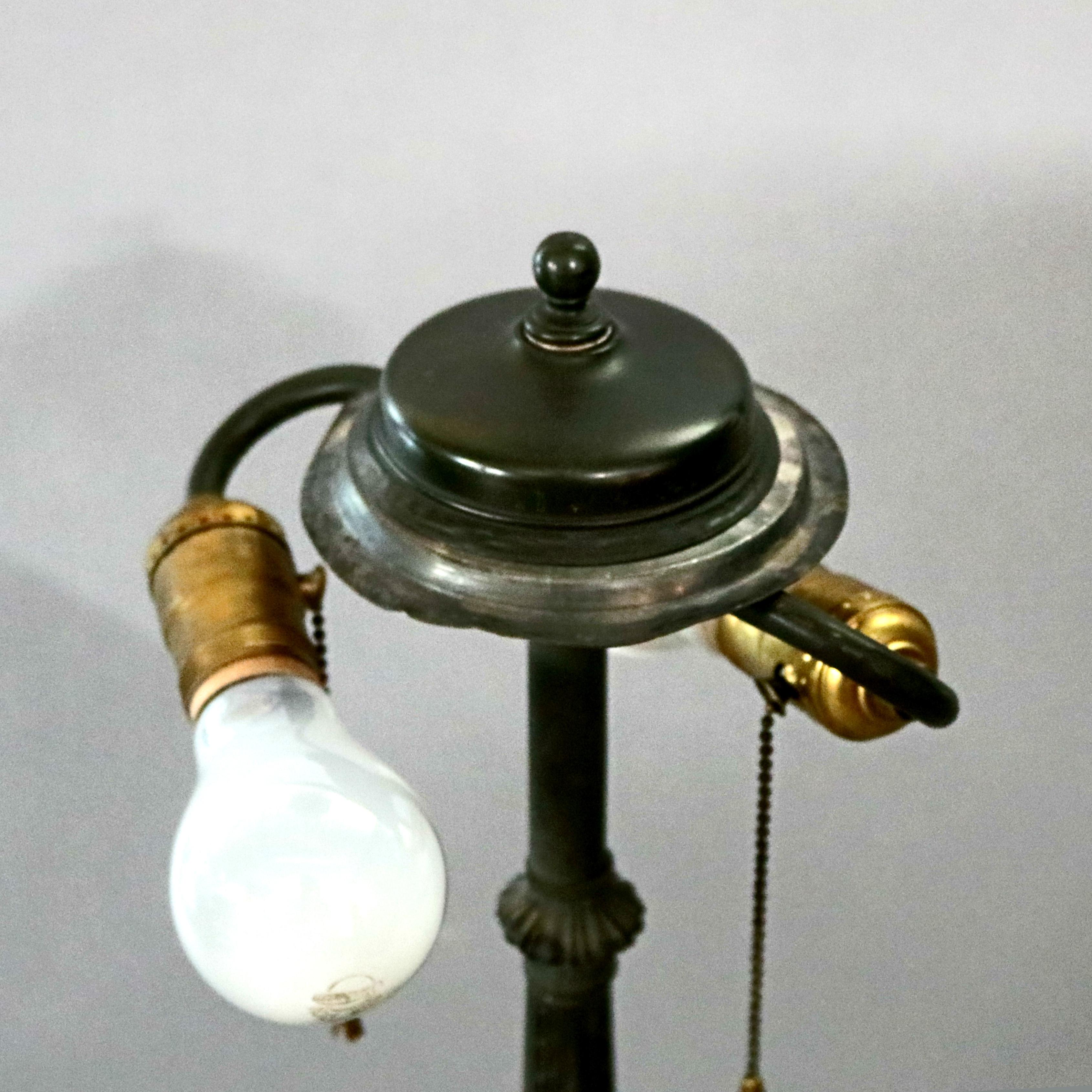 Cast Pittsburgh School Reverse Painted Table Lamp by E. Miller & Co., circa 1920
