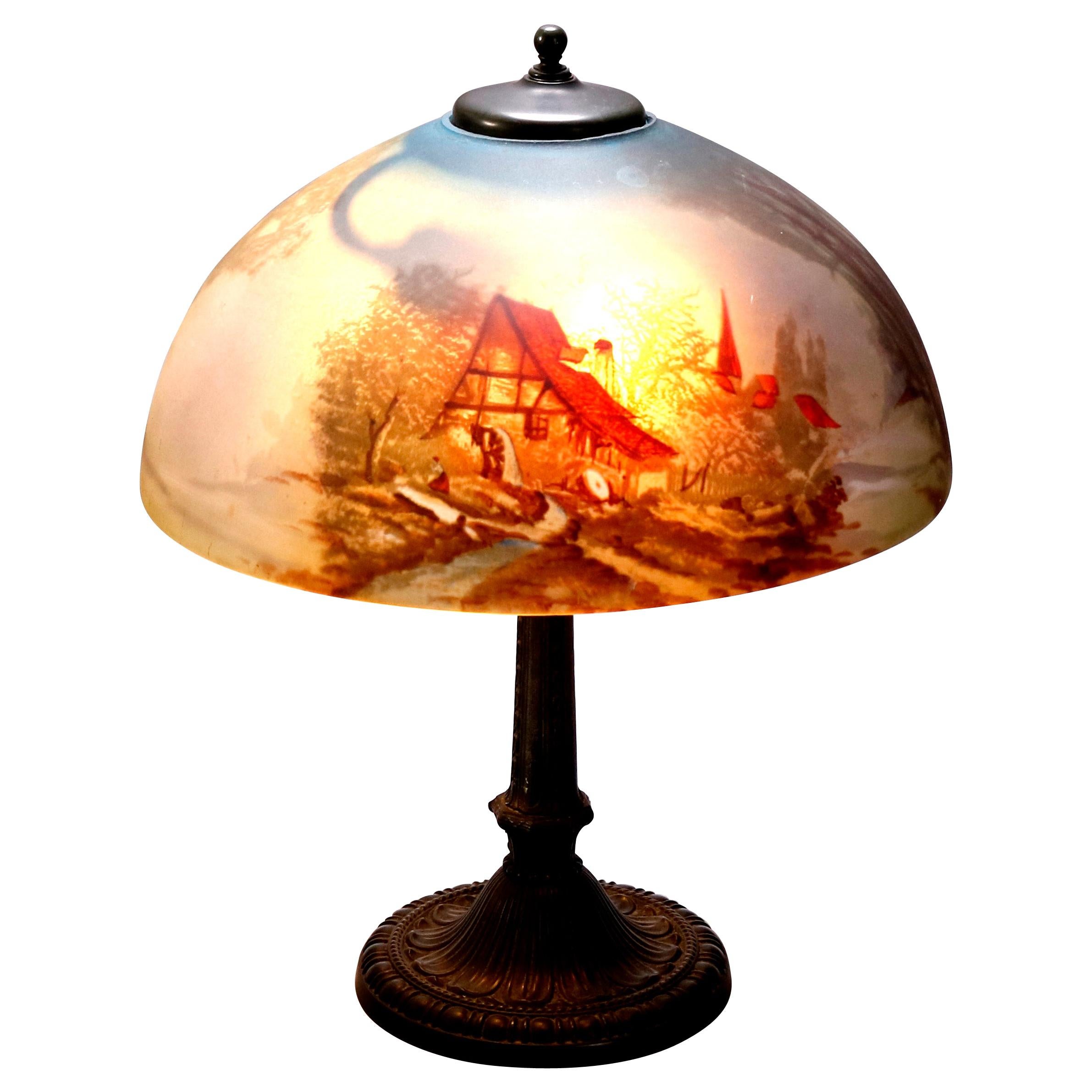 Pittsburgh School Reverse Painted Table Lamp by E. Miller & Co., circa 1920