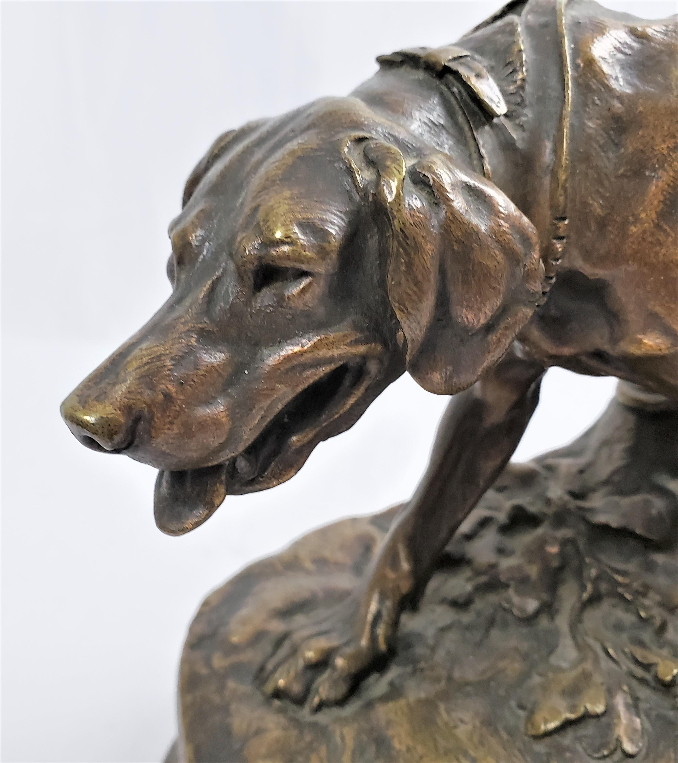 Antique P.J. Mene Signed French Bronze Sculpture of a Panting Dog Tied to a Post For Sale 4