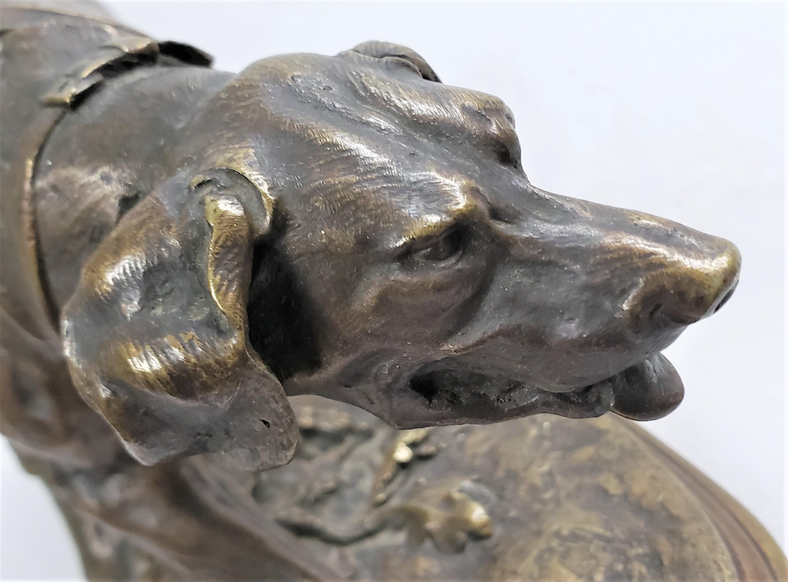Antique P.J. Mene Signed French Bronze Sculpture of a Panting Dog Tied to a Post For Sale 6