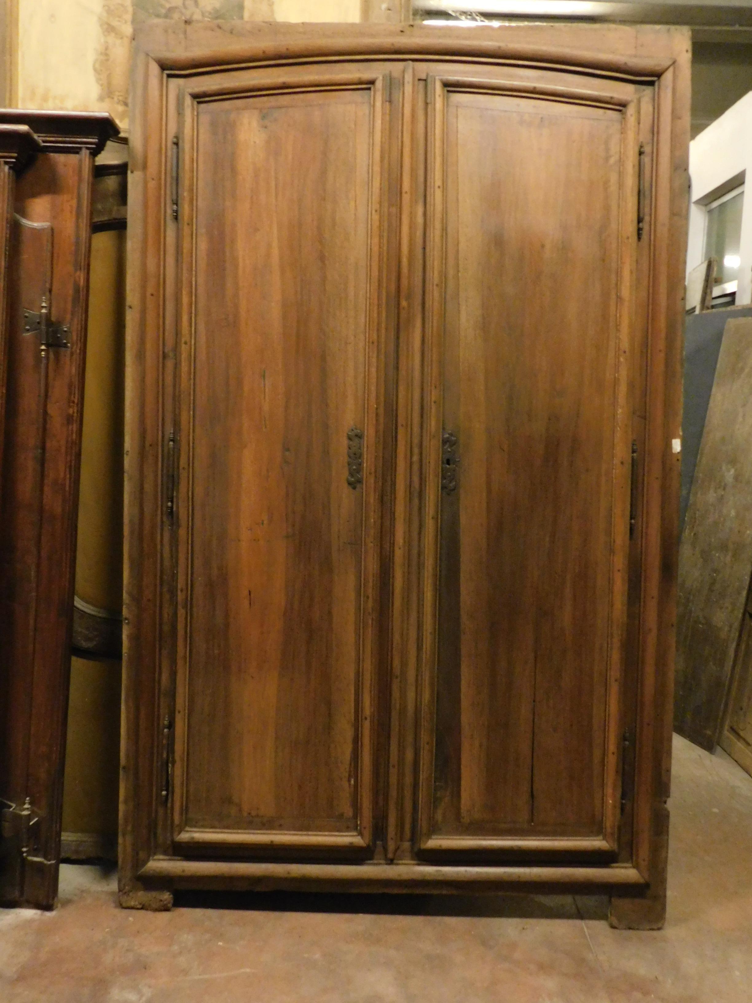 Italian Antique Placard Door, Wall Cabinet in Brown Walnut Wood, 18th Century, Italy For Sale
