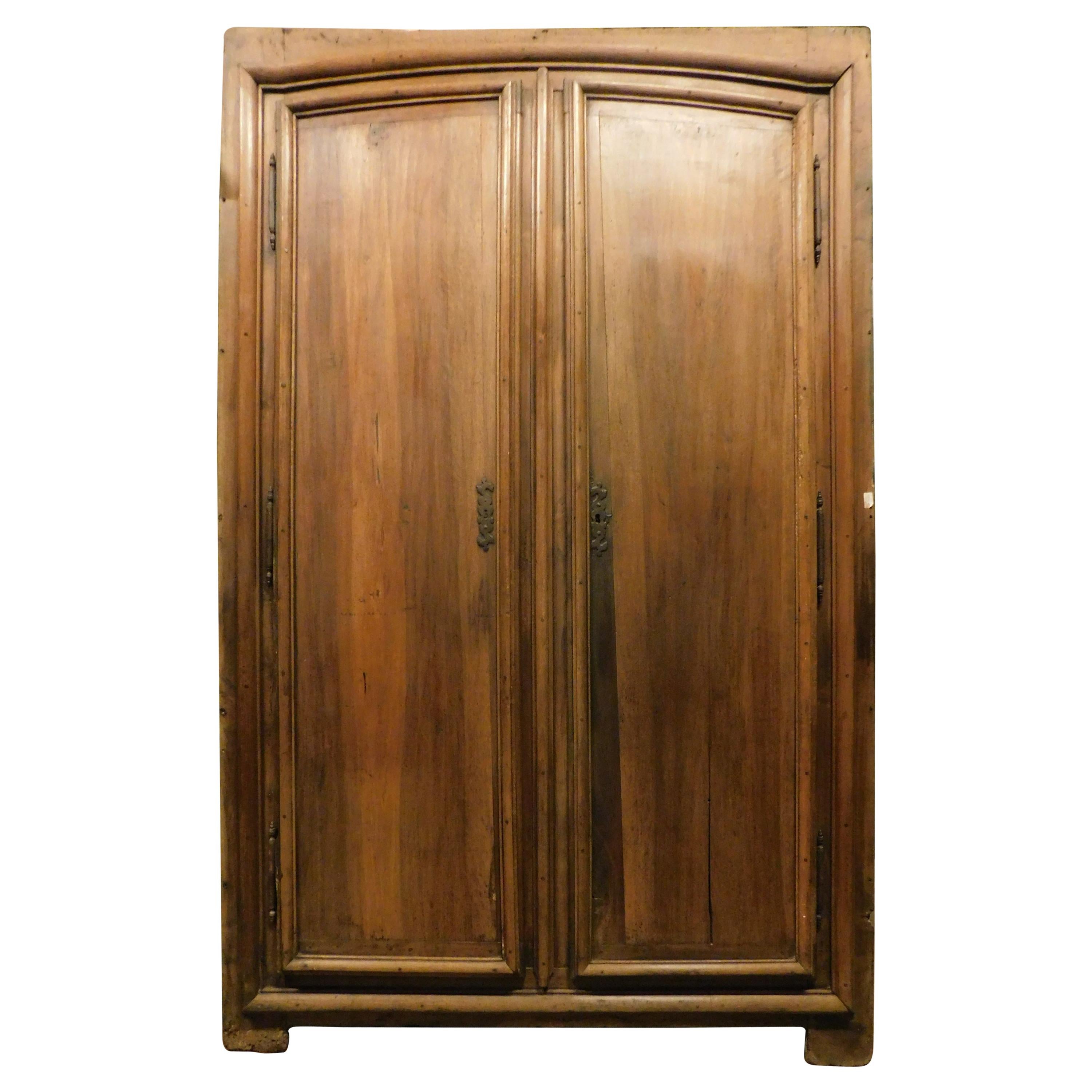 Antique Placard Door, Wall Cabinet in Brown Walnut Wood, 18th Century, Italy For Sale