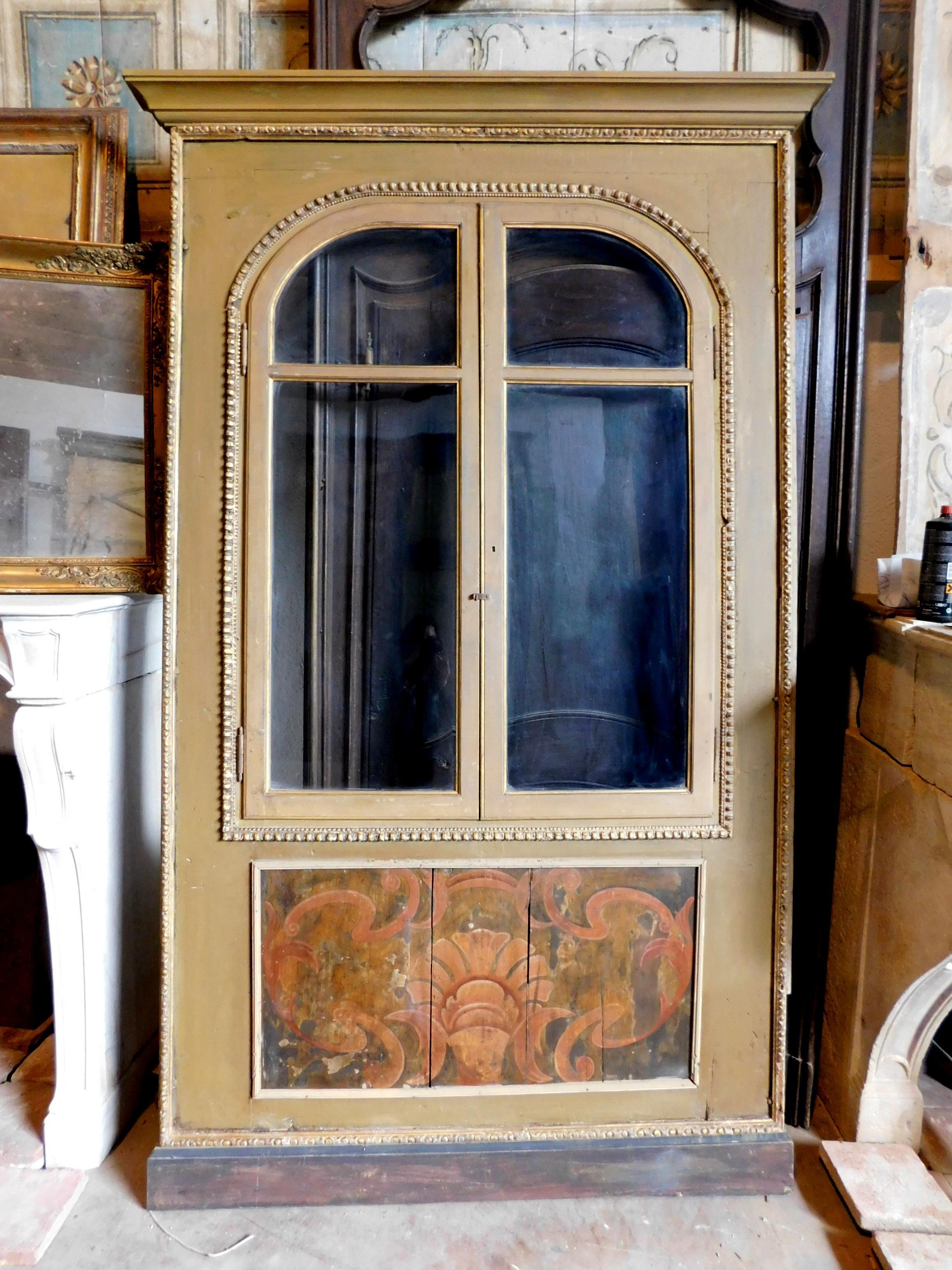 Italian Antique Placard / Wall Cupboard with Glass and Painted, 19th Century, Italy For Sale