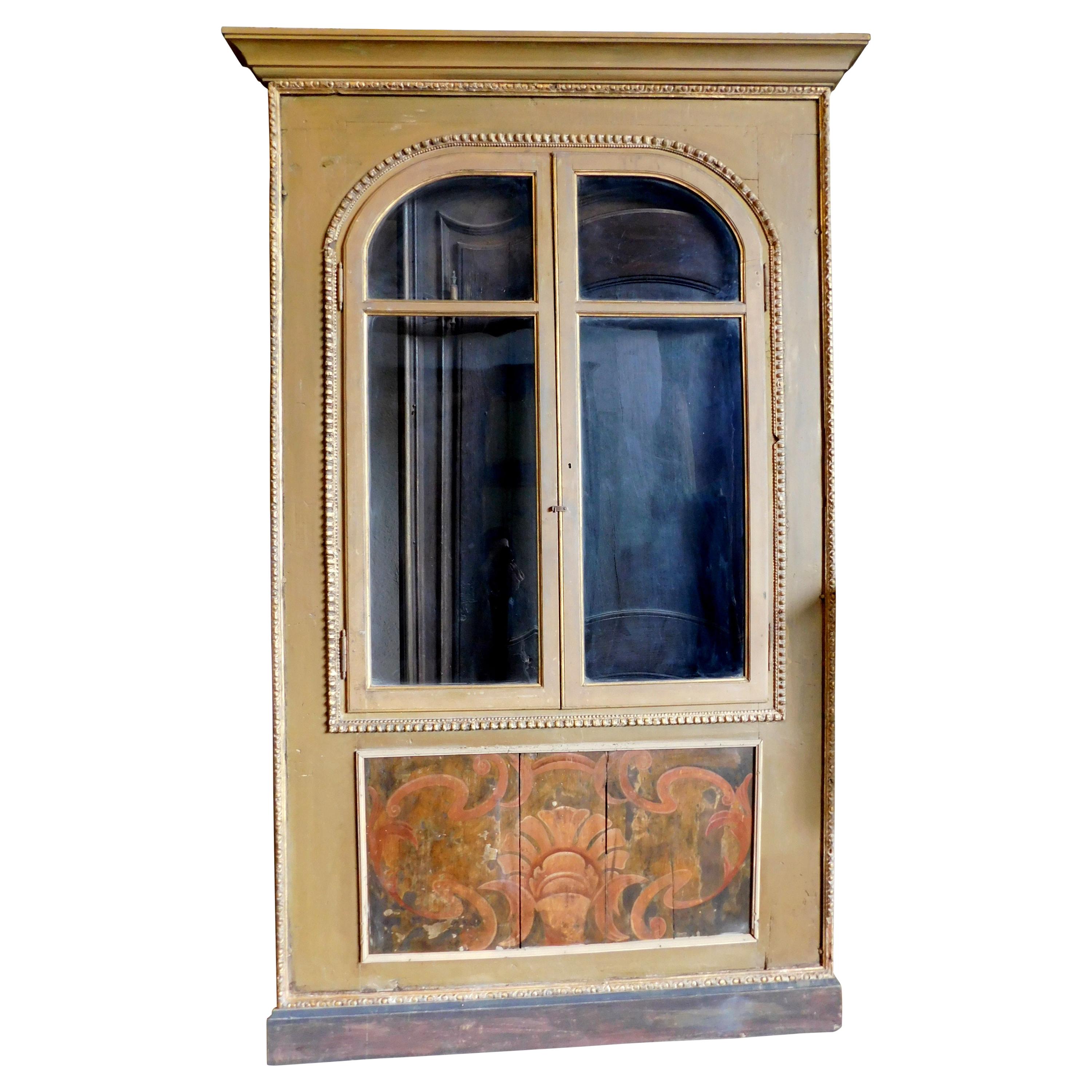 Antique Placard / Wall Cupboard with Glass and Painted, 19th Century, Italy For Sale
