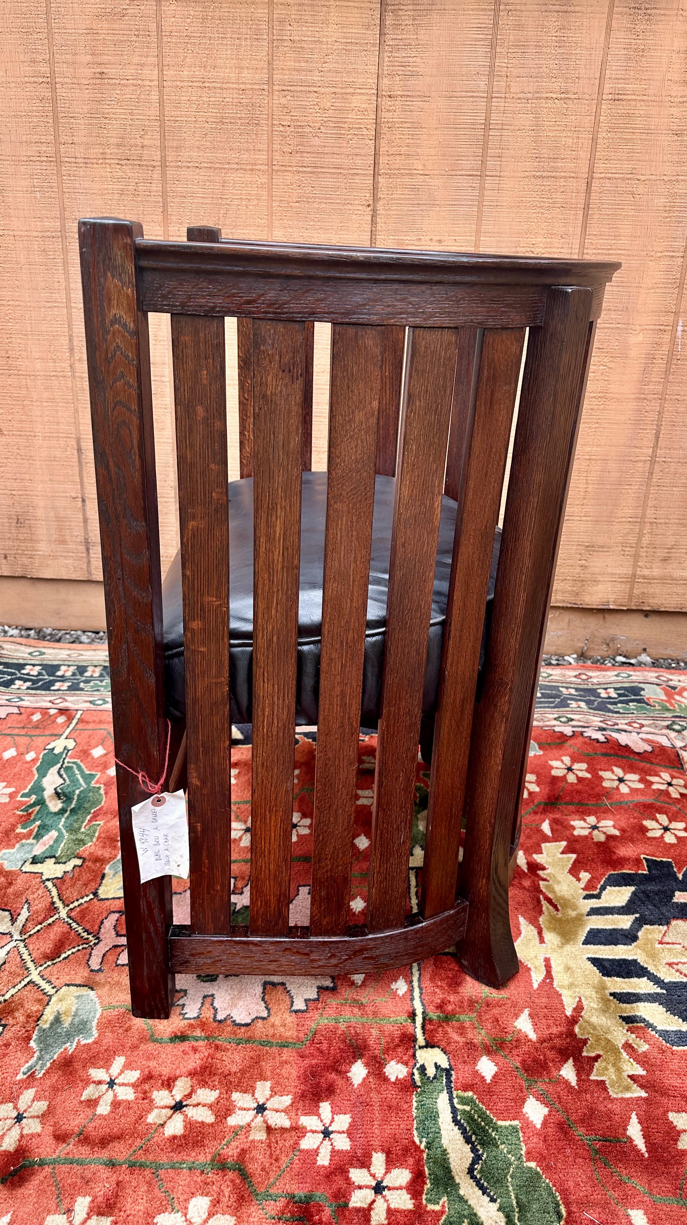 ANTIQUE PLAIL BROTHERS  Even Arm, High Back Barrel Chair - Stickley era - W4844 For Sale 6