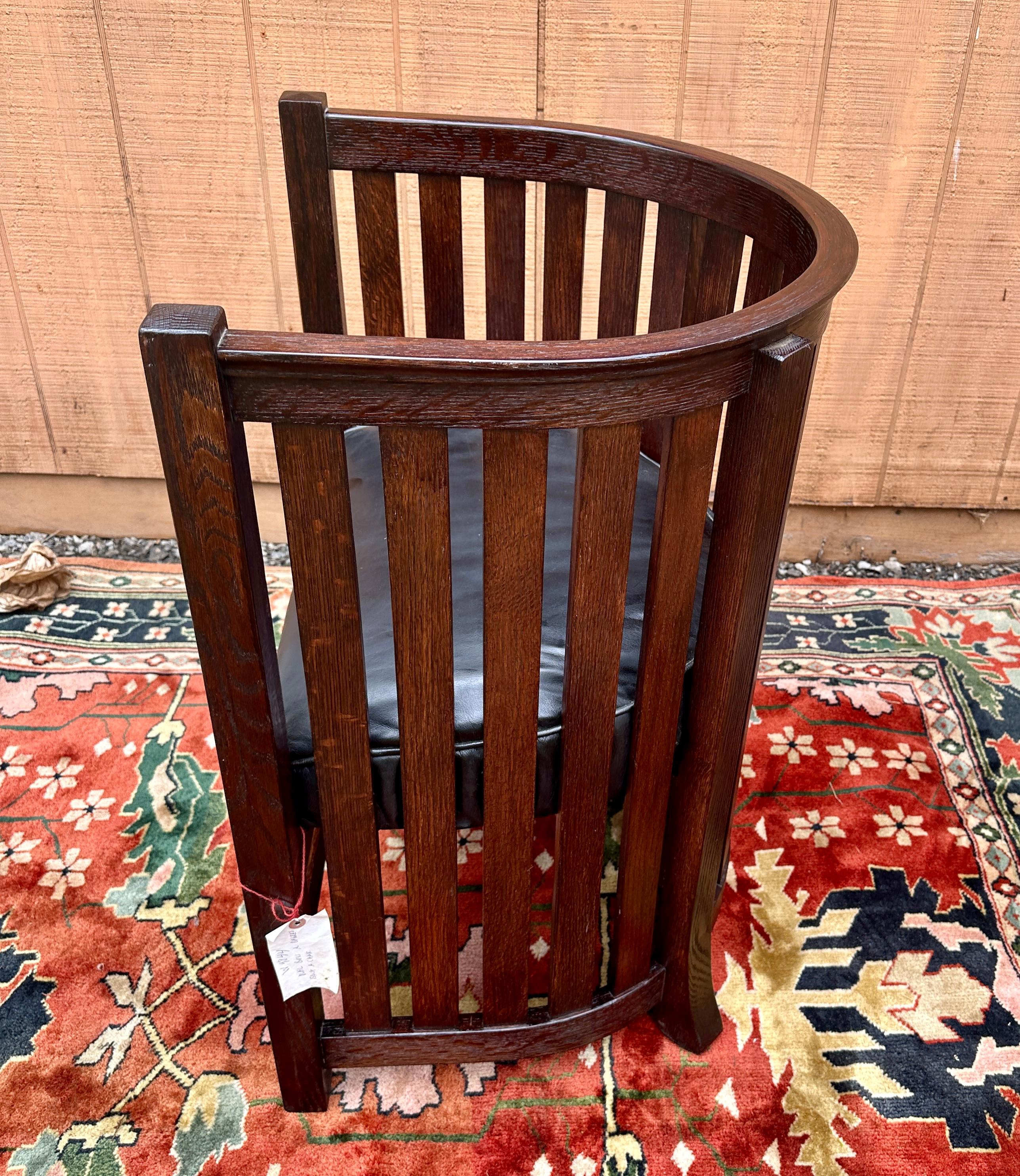 ANTIQUE PLAIL BROTHERS  Even Arm, High Back Barrel Chair - Stickley era - W4844 For Sale 7