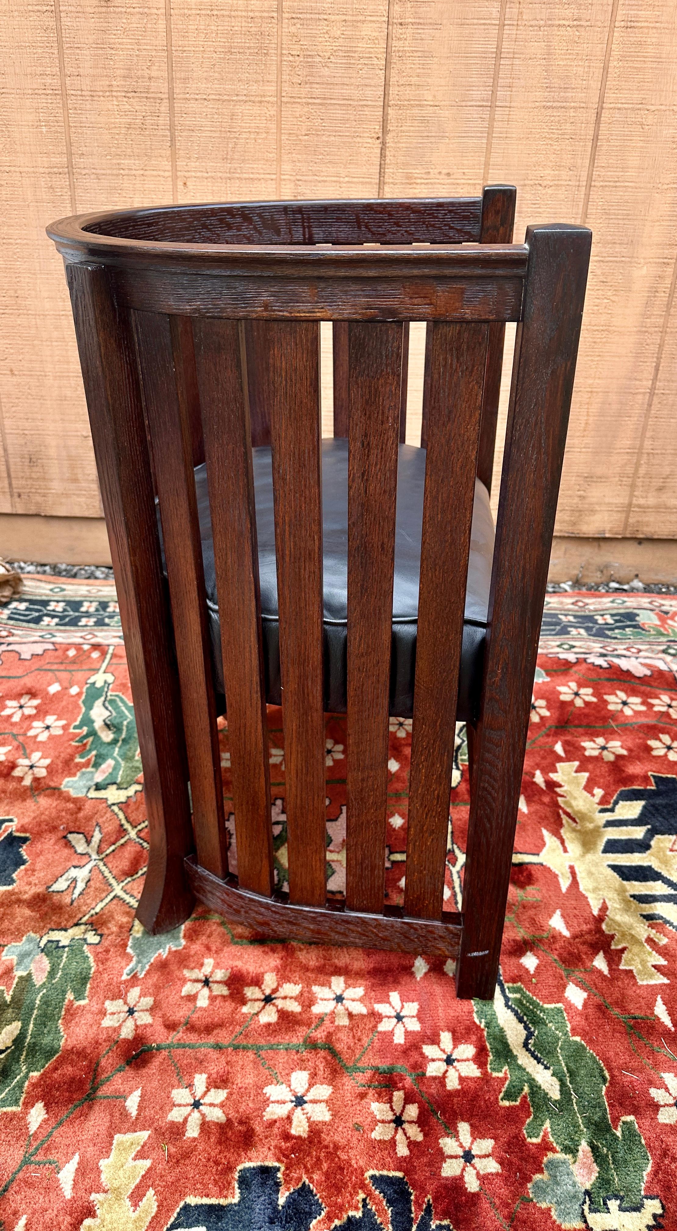 ANTIQUE PLAIL BROTHERS  Even Arm, High Back Barrel Chair - Stickley era - W4844 For Sale 8