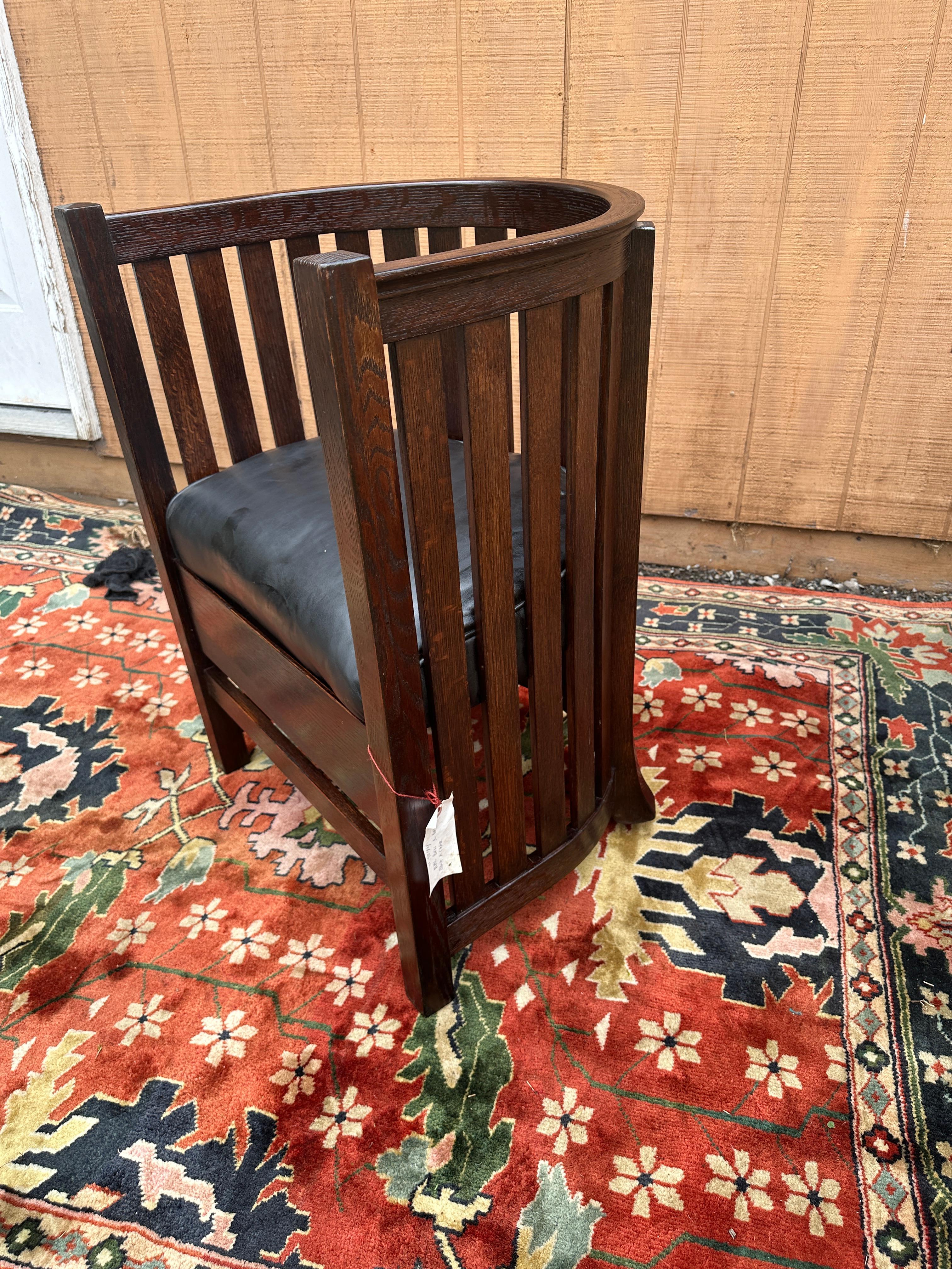 ANTIQUE PLAIL BROTHERS  Even Arm, High Back Barrel Chair - Stickley era - W4844 For Sale 9