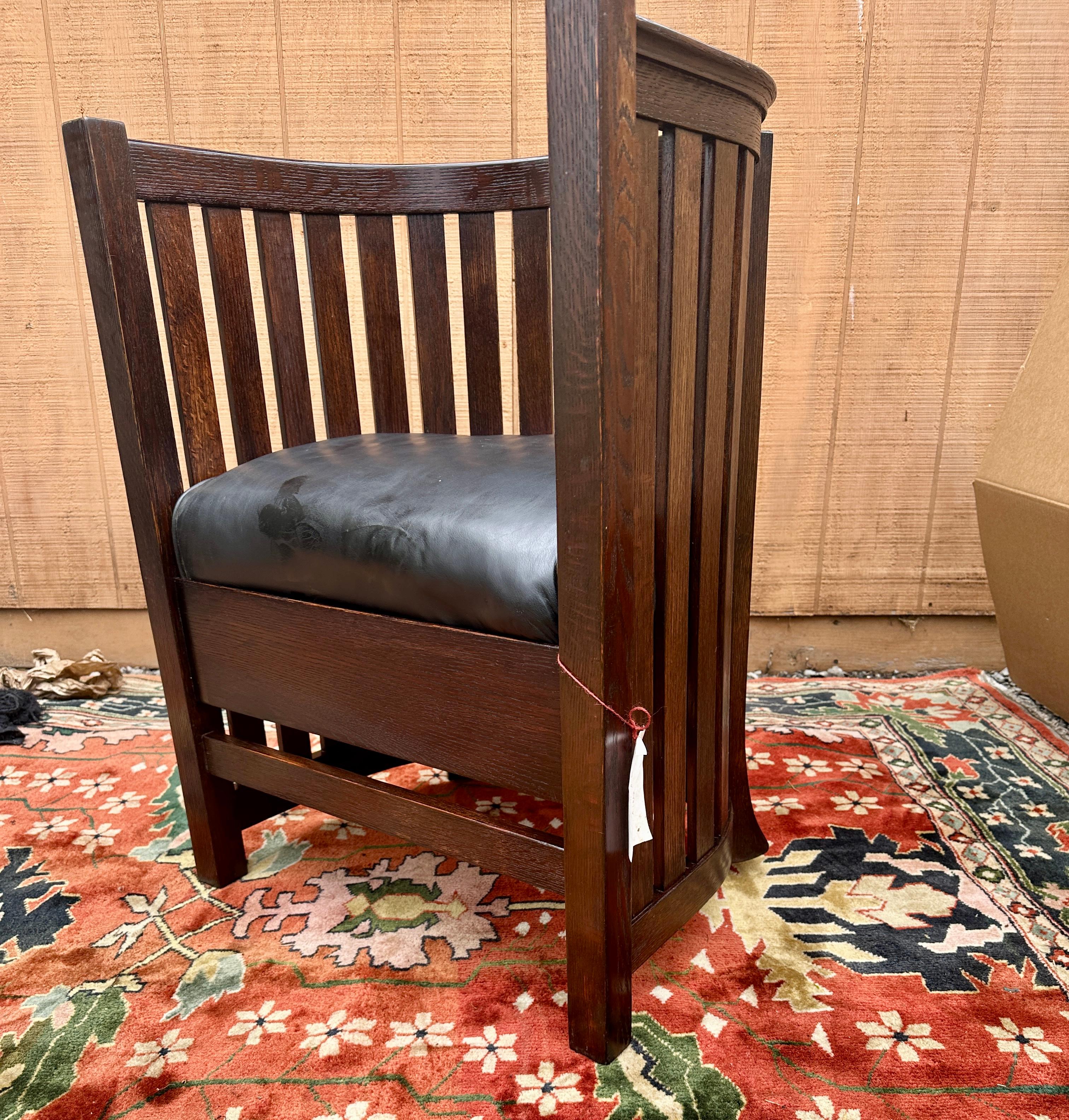 ANTIQUE PLAIL BROTHERS  Even Arm, High Back Barrel Chair - Stickley era - W4844 For Sale 11
