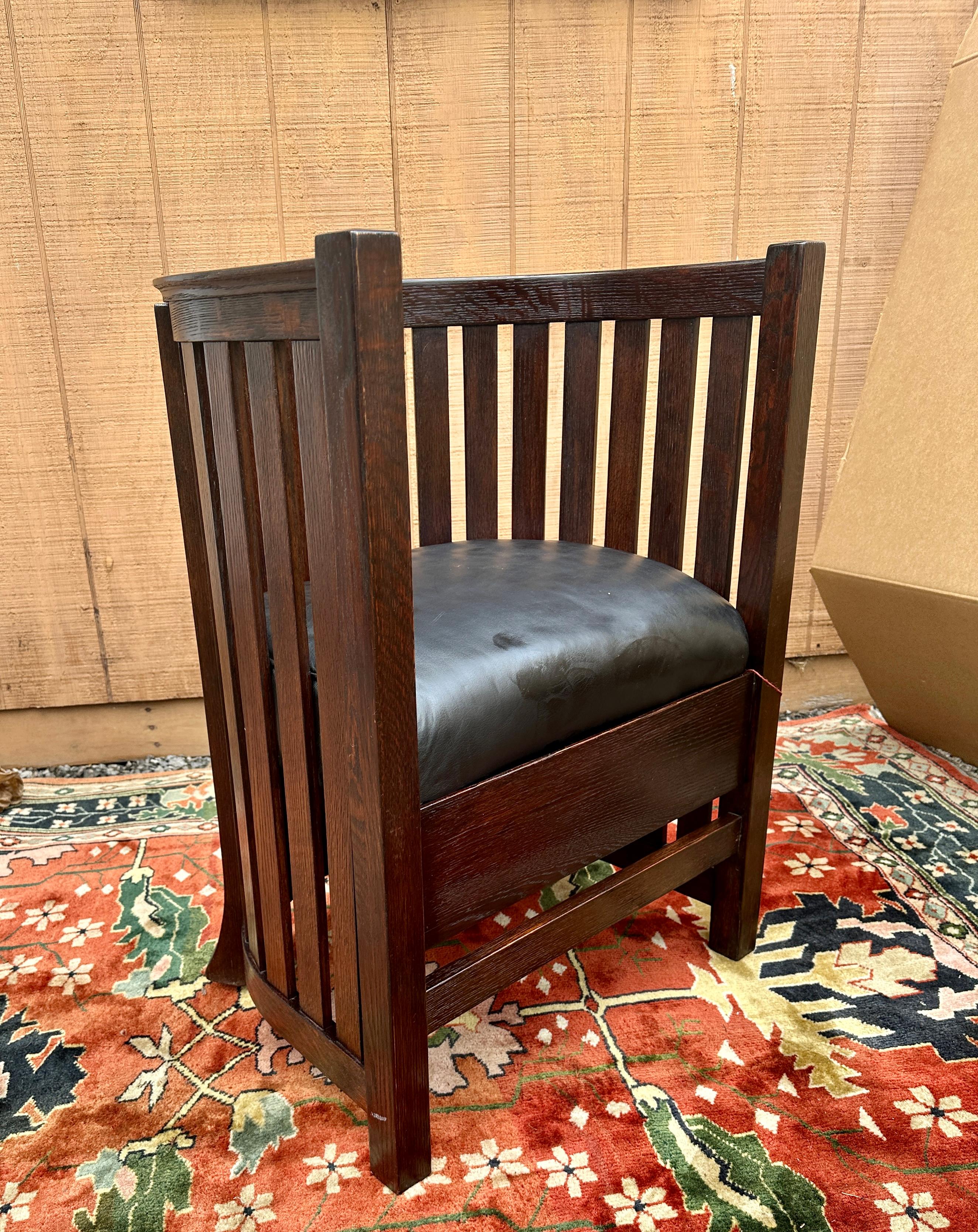 ANTIQUE PLAIL BROTHERS  Even Arm, High Back Barrel Chair - Stickley era - W4844 For Sale 12